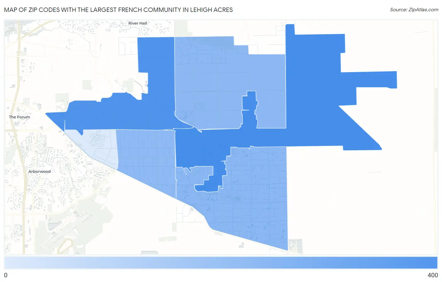 Zip Codes with the Largest French Community in Lehigh Acres Map