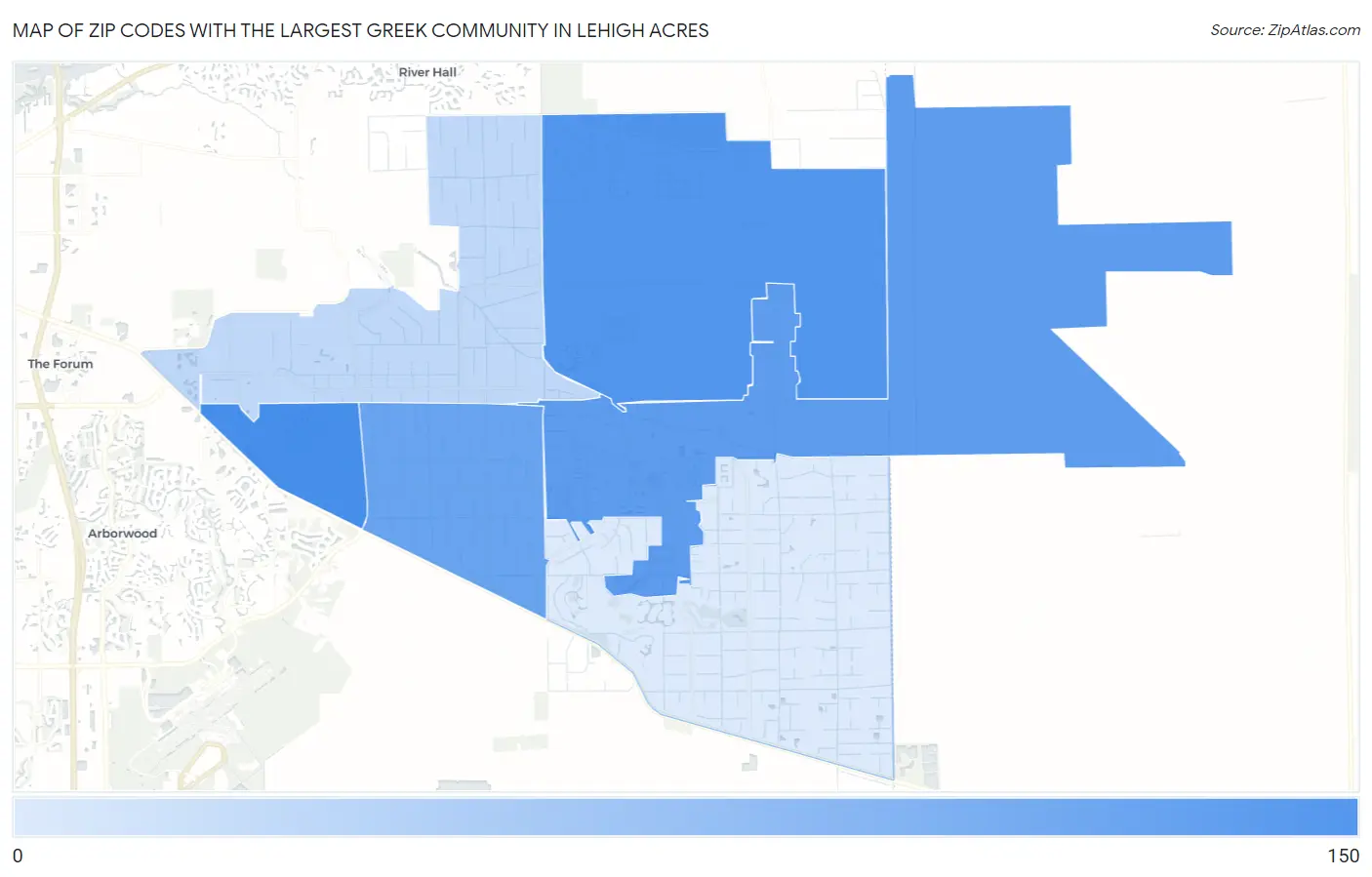 Zip Codes with the Largest Greek Community in Lehigh Acres Map