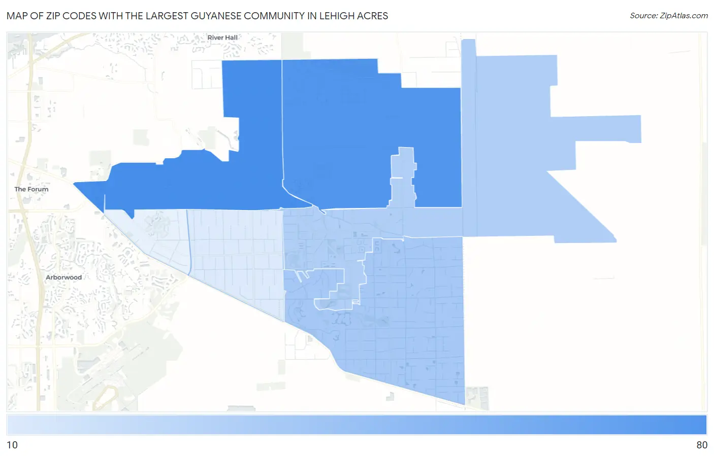 Zip Codes with the Largest Guyanese Community in Lehigh Acres Map