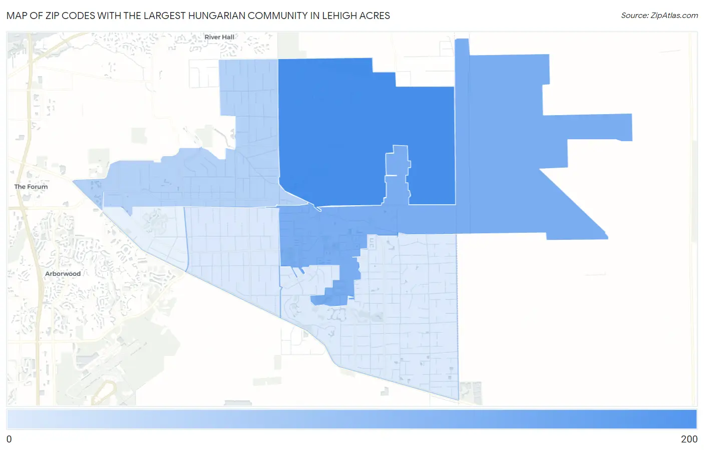 Zip Codes with the Largest Hungarian Community in Lehigh Acres Map