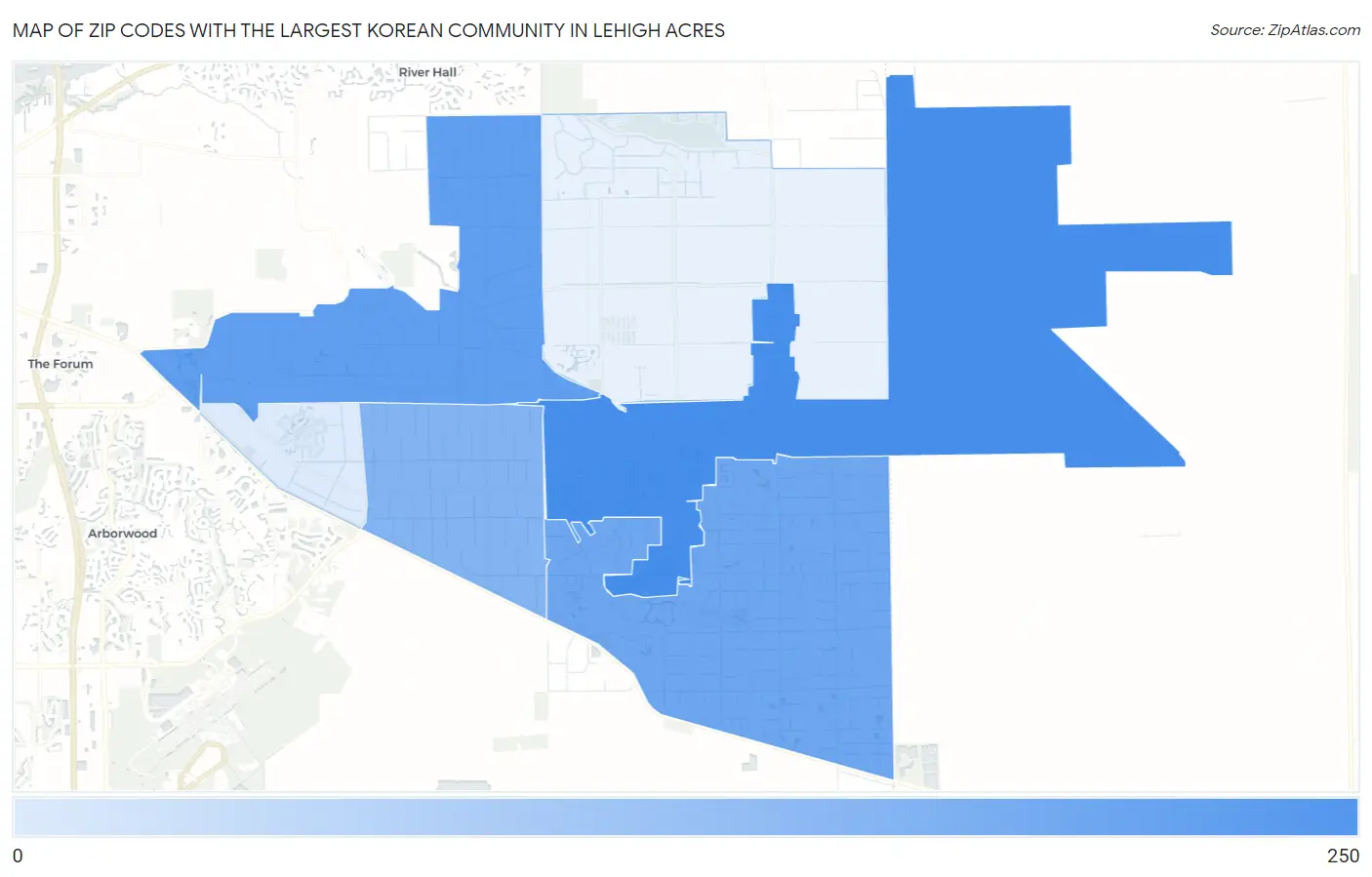 Zip Codes with the Largest Korean Community in Lehigh Acres Map