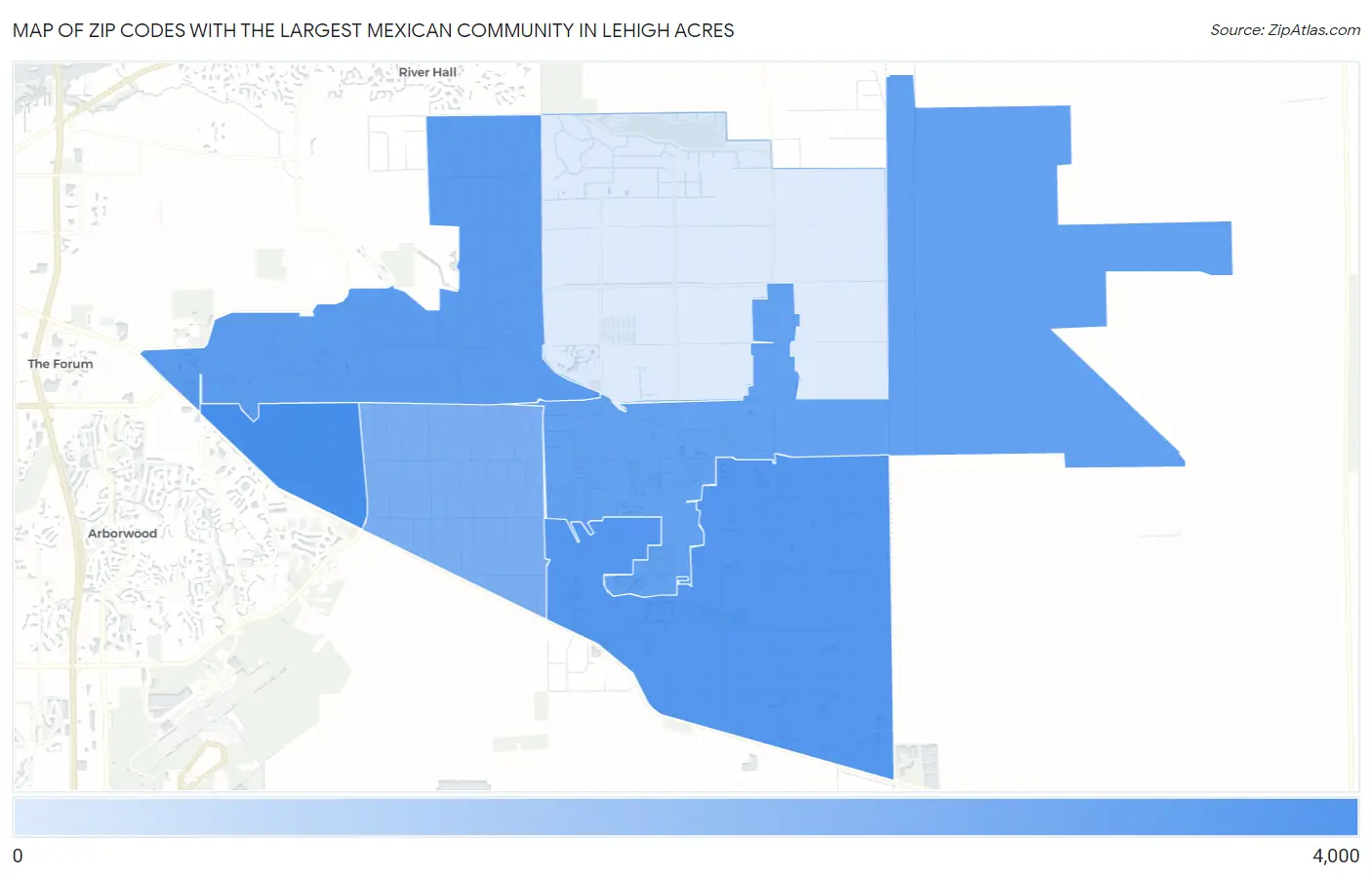 Zip Codes with the Largest Mexican Community in Lehigh Acres Map