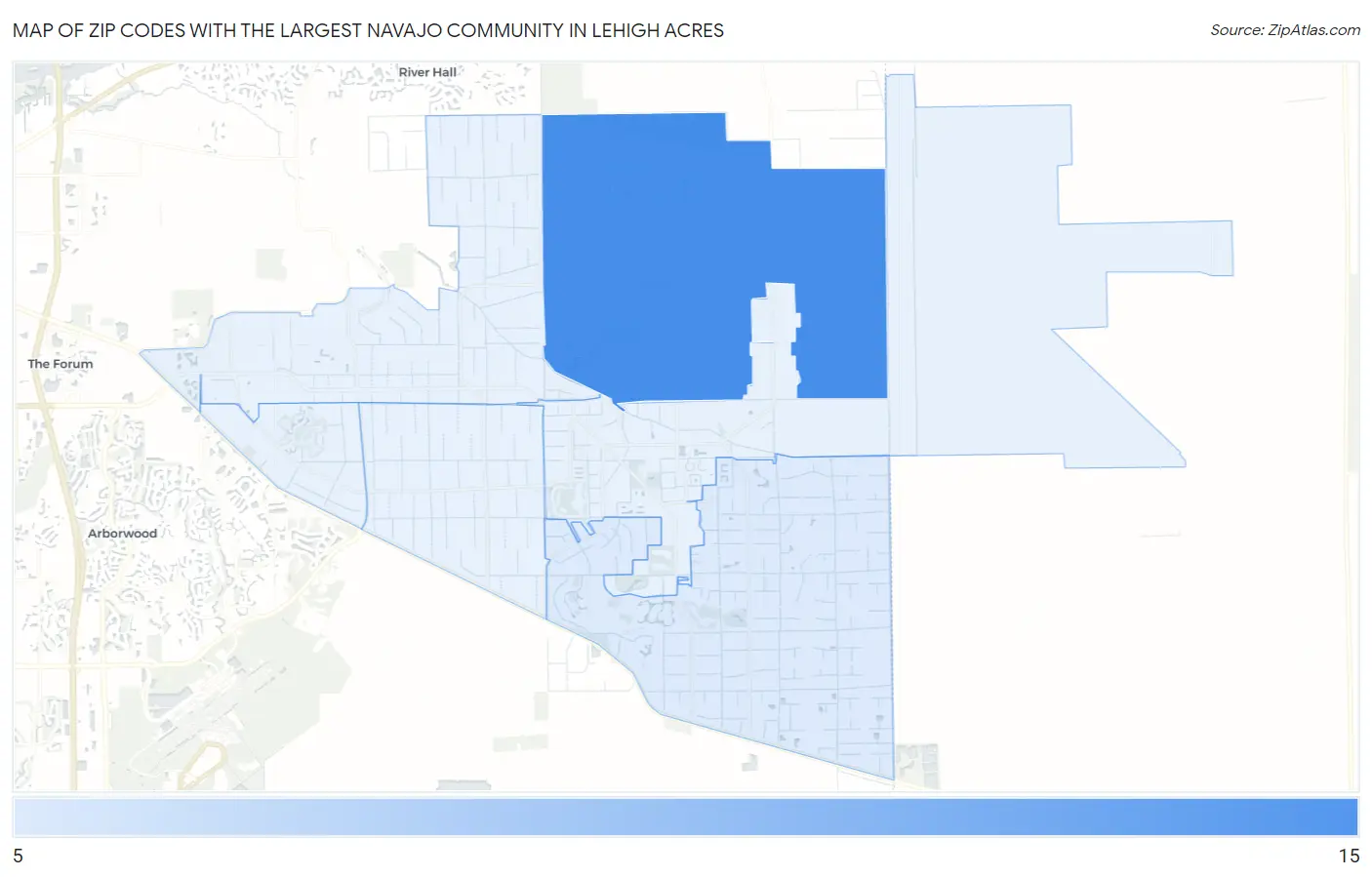 Zip Codes with the Largest Navajo Community in Lehigh Acres Map