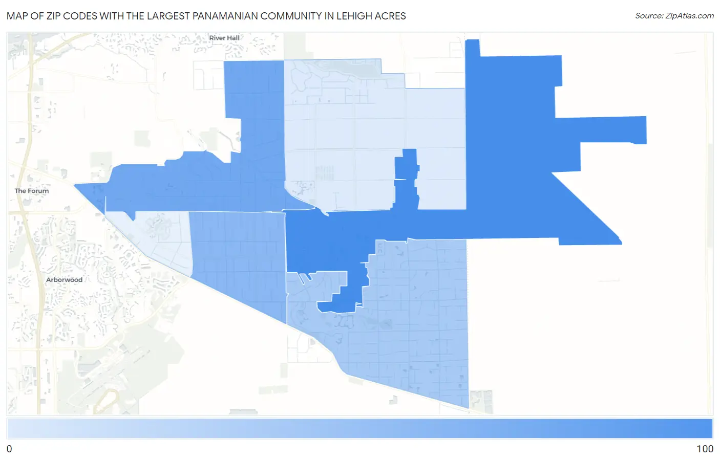 Zip Codes with the Largest Panamanian Community in Lehigh Acres Map