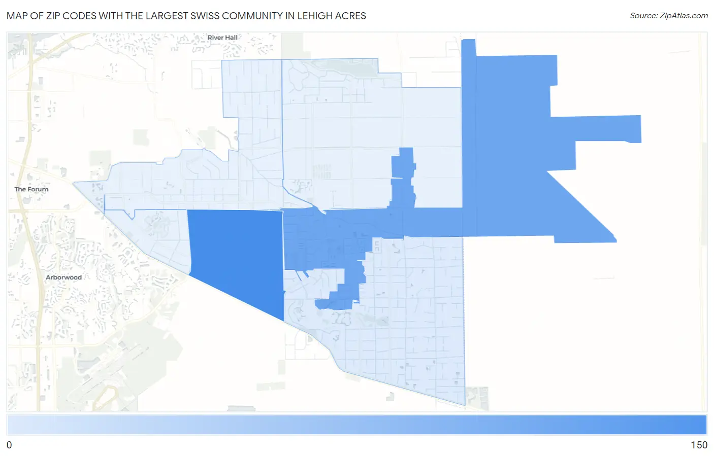 Zip Codes with the Largest Swiss Community in Lehigh Acres Map
