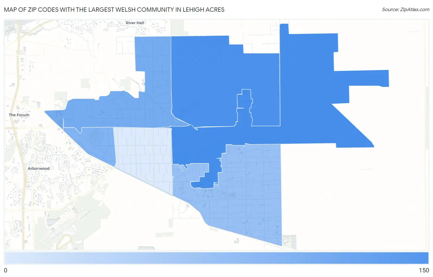 Zip Codes with the Largest Welsh Community in Lehigh Acres Map