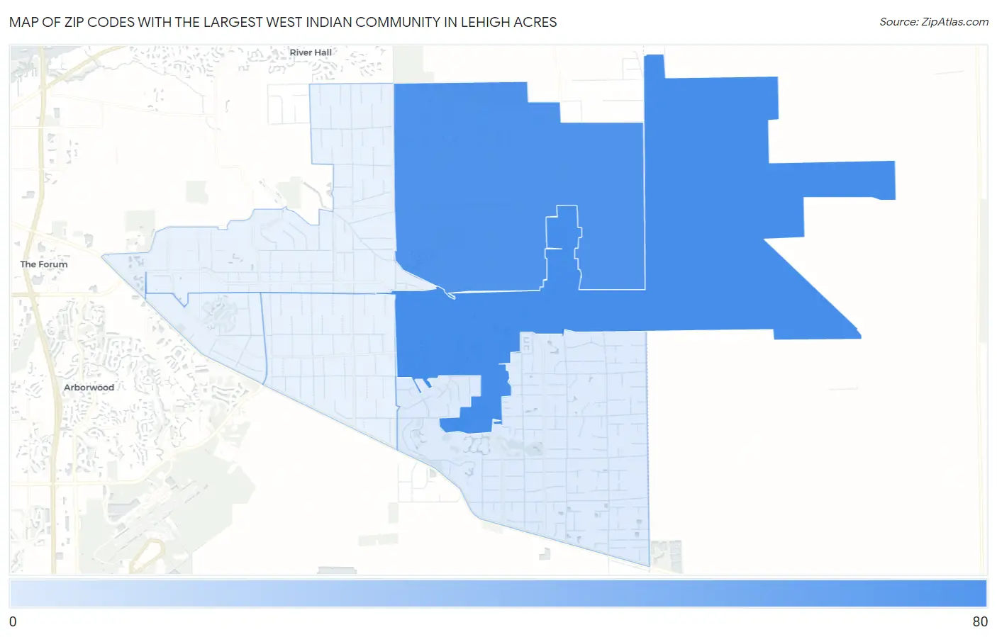 Zip Codes with the Largest West Indian Community in Lehigh Acres Map