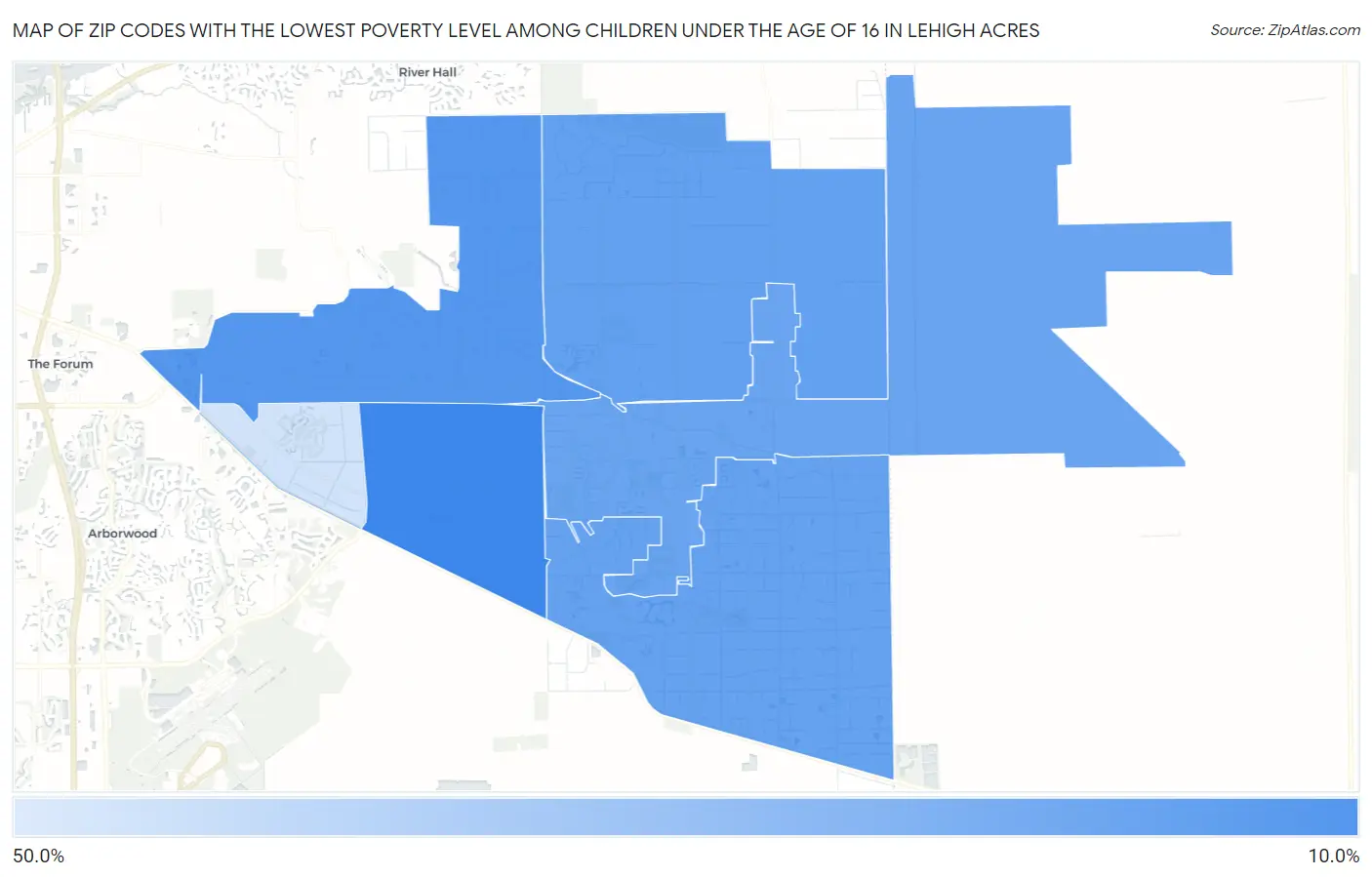 Zip Codes with the Lowest Poverty Level Among Children Under the Age of 16 in Lehigh Acres Map
