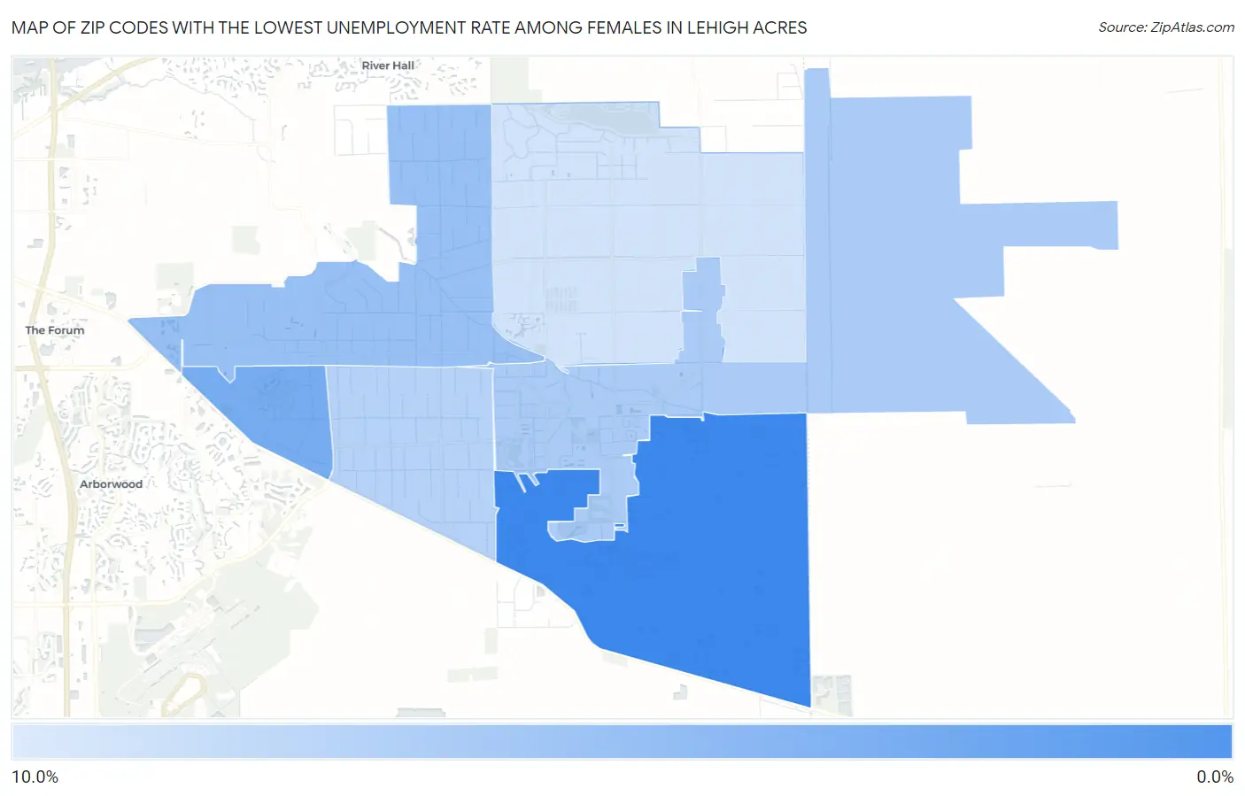 Zip Codes with the Lowest Unemployment Rate Among Females in Lehigh Acres Map