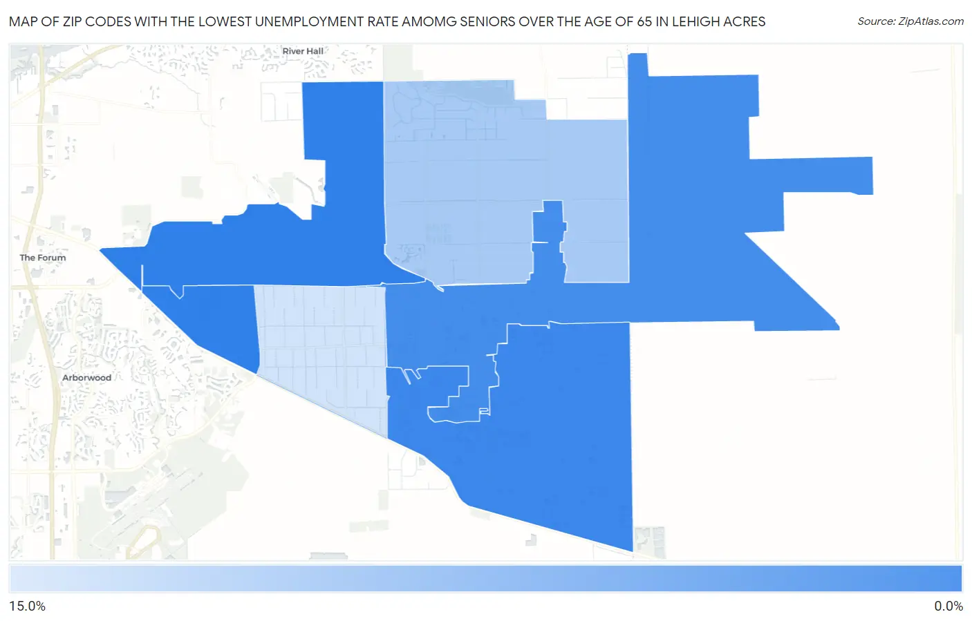 Zip Codes with the Lowest Unemployment Rate Amomg Seniors Over the Age of 65 in Lehigh Acres Map