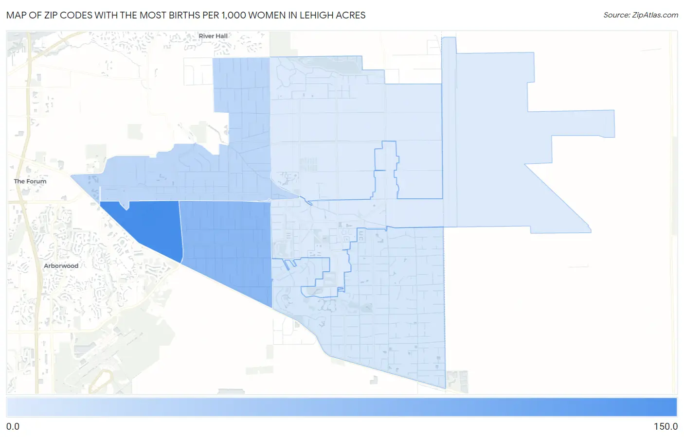Zip Codes with the Most Births per 1,000 Women in Lehigh Acres Map