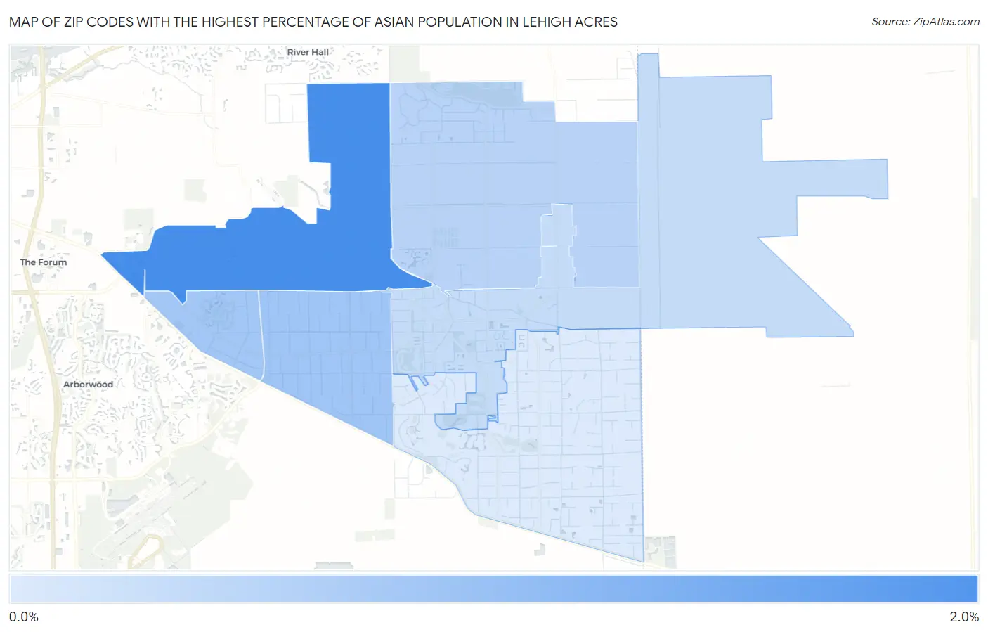 Zip Codes with the Highest Percentage of Asian Population in Lehigh Acres Map