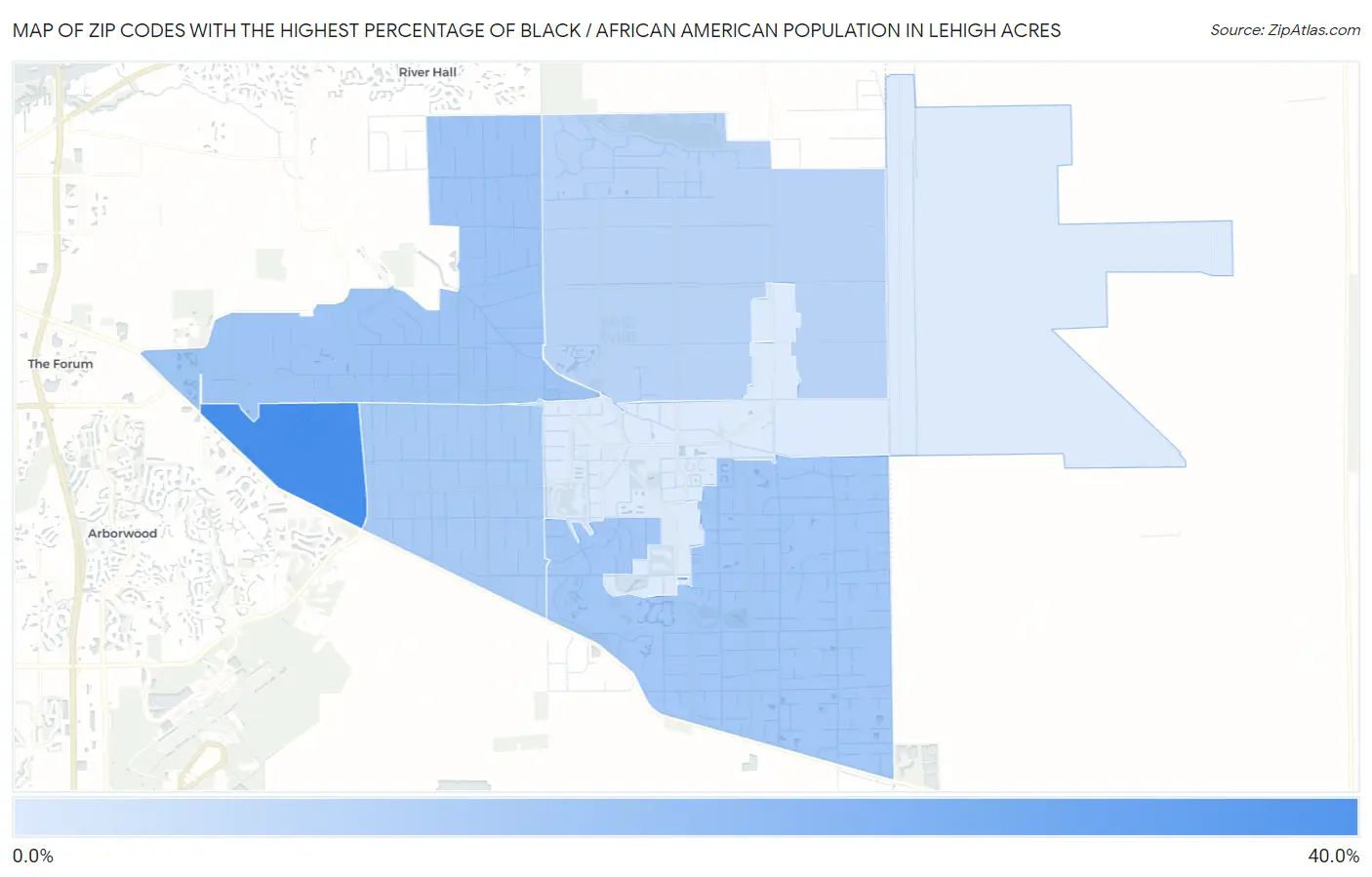 Zip Codes with the Highest Percentage of Black / African American Population in Lehigh Acres Map