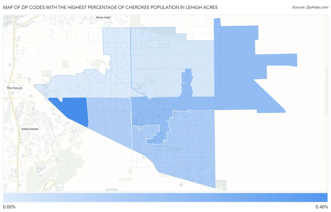 Zip Codes with the Highest Percentage of Cherokee Population in Lehigh Acres Map
