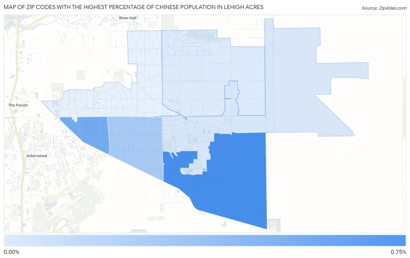 Zip Codes with the Highest Percentage of Chinese Population in Lehigh Acres Map