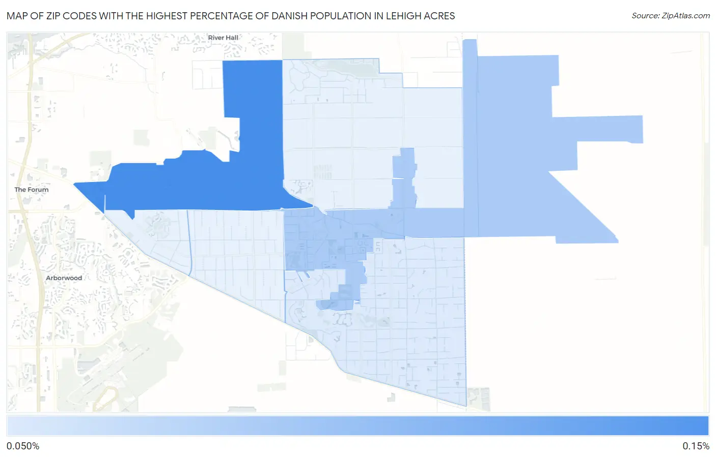 Zip Codes with the Highest Percentage of Danish Population in Lehigh Acres Map