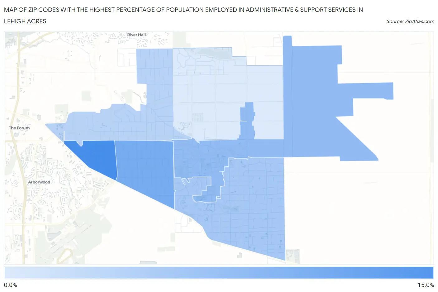 Zip Codes with the Highest Percentage of Population Employed in Administrative & Support Services in Lehigh Acres Map