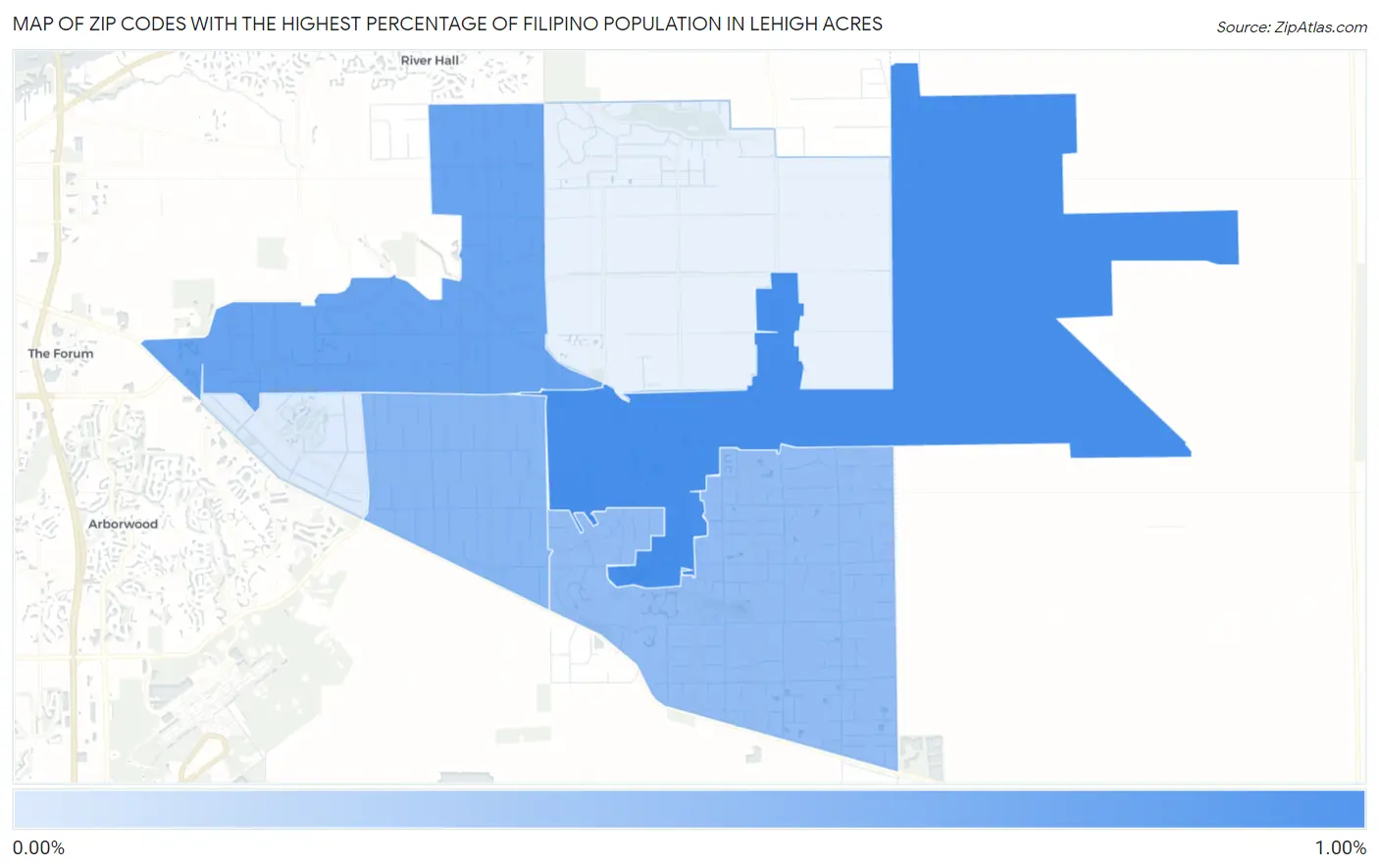 Zip Codes with the Highest Percentage of Filipino Population in Lehigh Acres Map