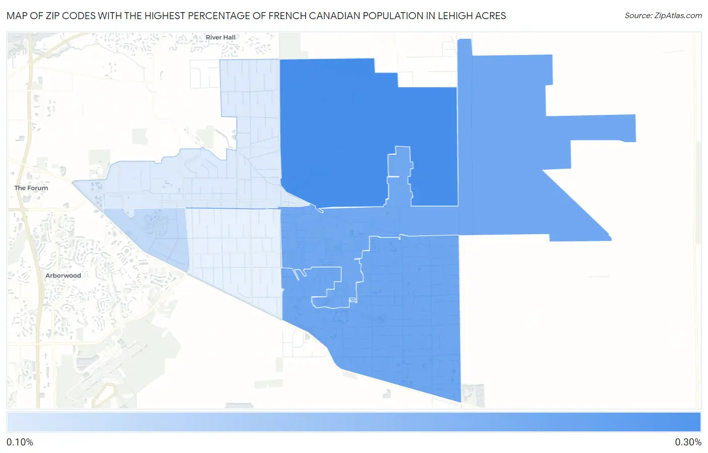 Zip Codes with the Highest Percentage of French Canadian Population in Lehigh Acres Map