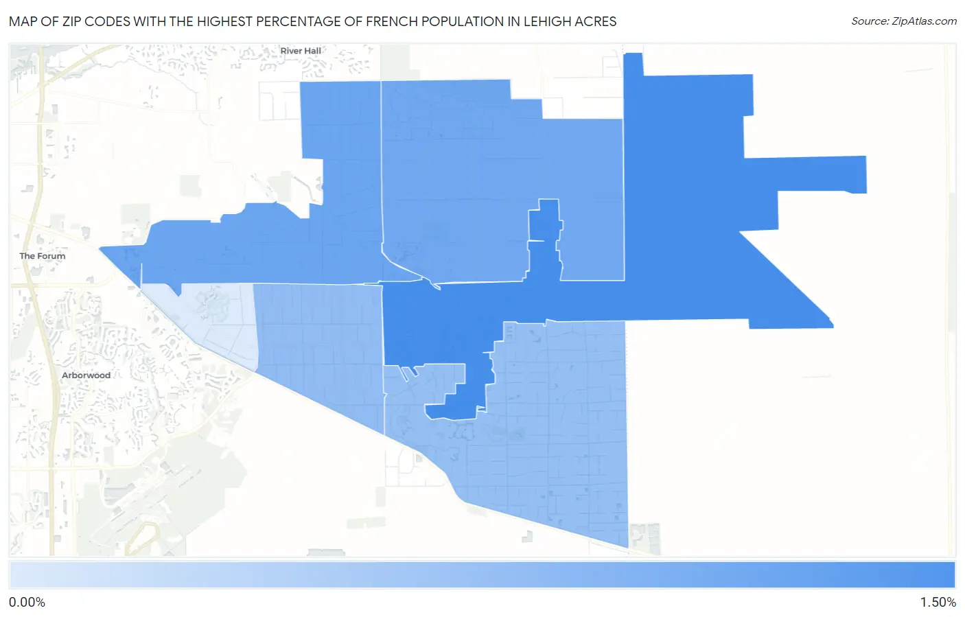 Zip Codes with the Highest Percentage of French Population in Lehigh Acres Map