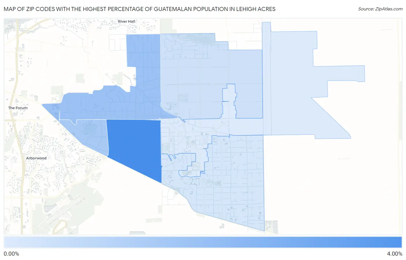 Zip Codes with the Highest Percentage of Guatemalan Population in Lehigh Acres Map