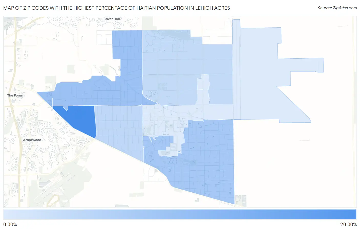 Zip Codes with the Highest Percentage of Haitian Population in Lehigh Acres Map