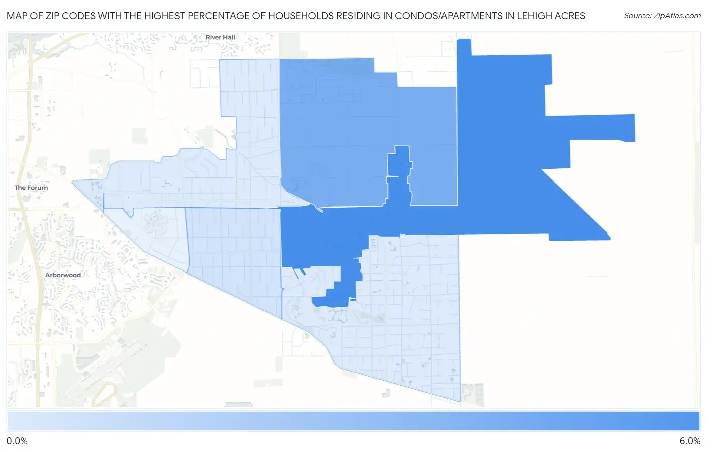 Zip Codes with the Highest Percentage of Households Residing in Condos/Apartments in Lehigh Acres Map