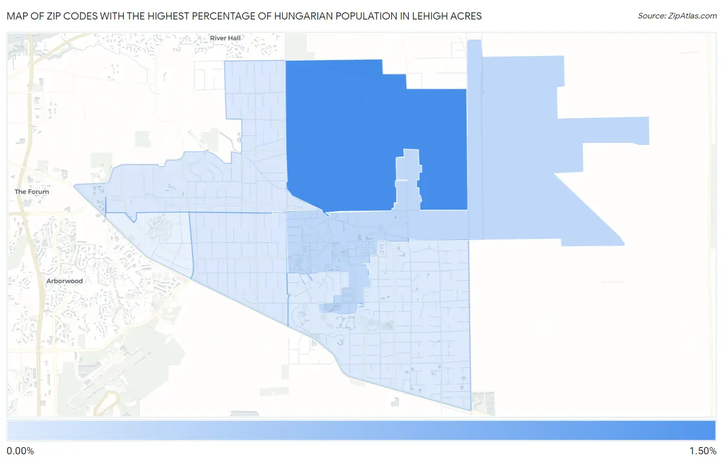Zip Codes with the Highest Percentage of Hungarian Population in Lehigh Acres Map