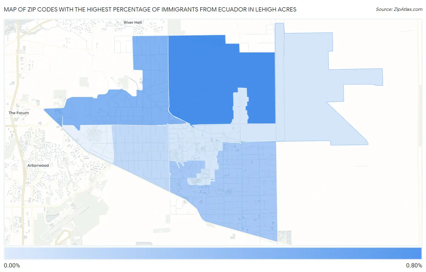 Zip Codes with the Highest Percentage of Immigrants from Ecuador in Lehigh Acres Map