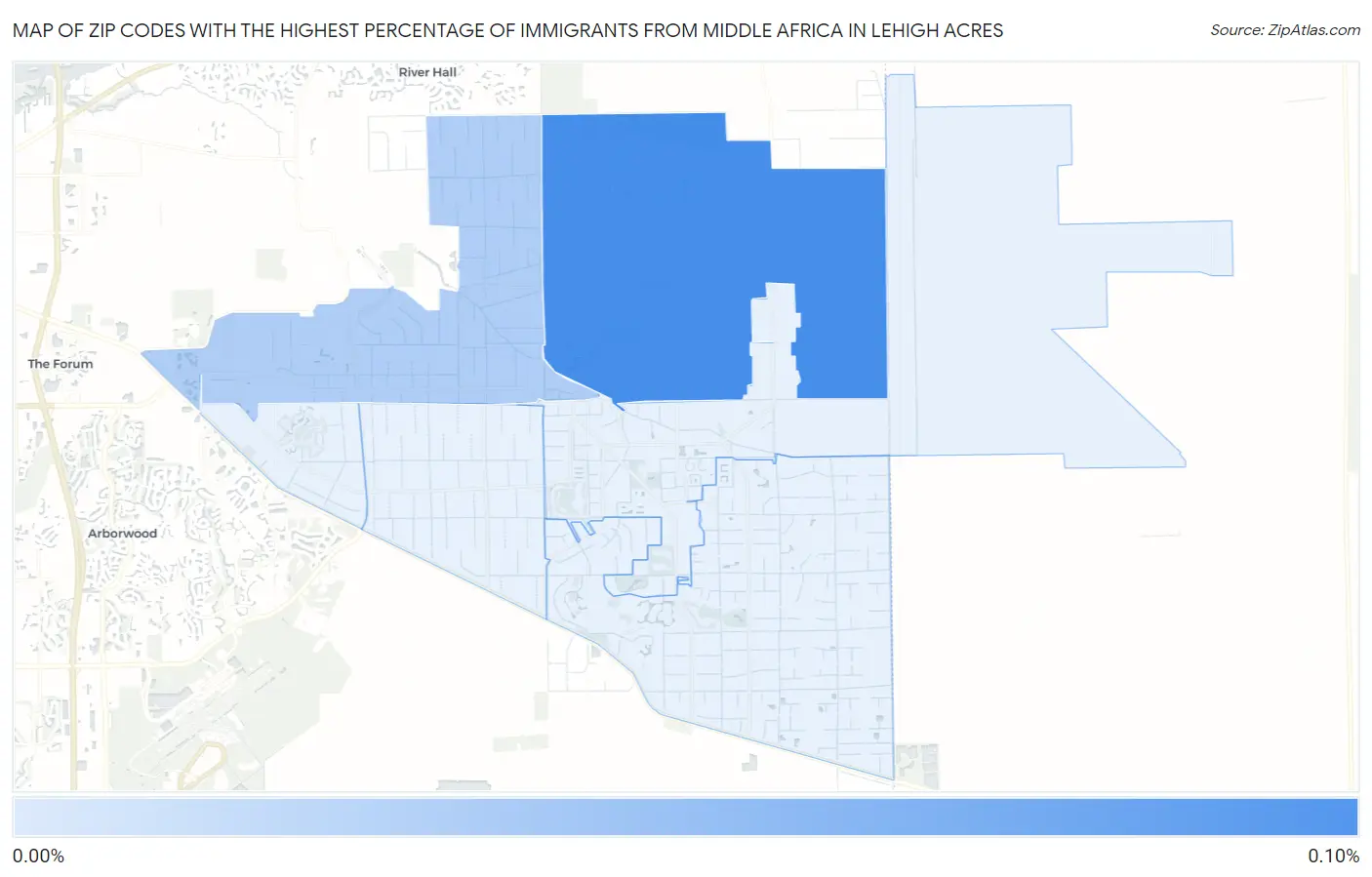 Zip Codes with the Highest Percentage of Immigrants from Middle Africa in Lehigh Acres Map