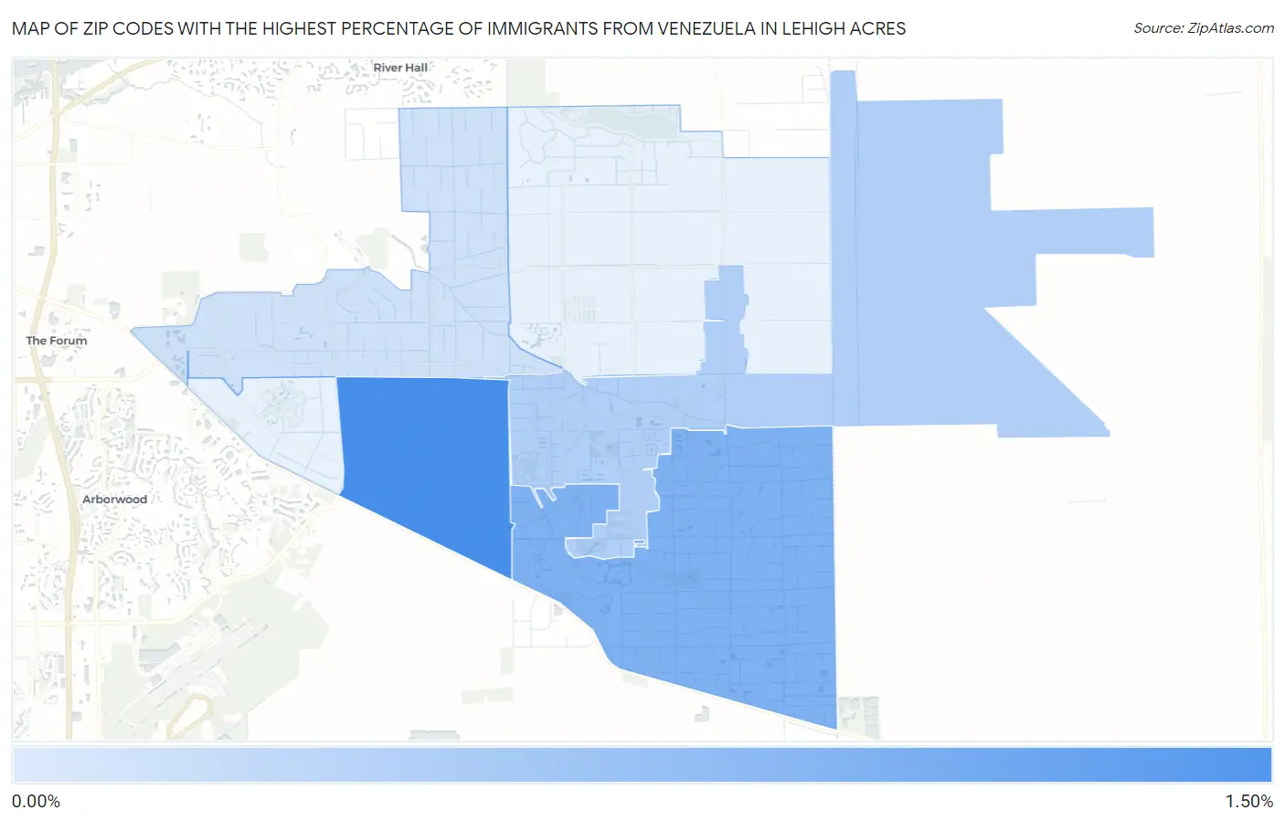 Zip Codes with the Highest Percentage of Immigrants from Venezuela in Lehigh Acres Map