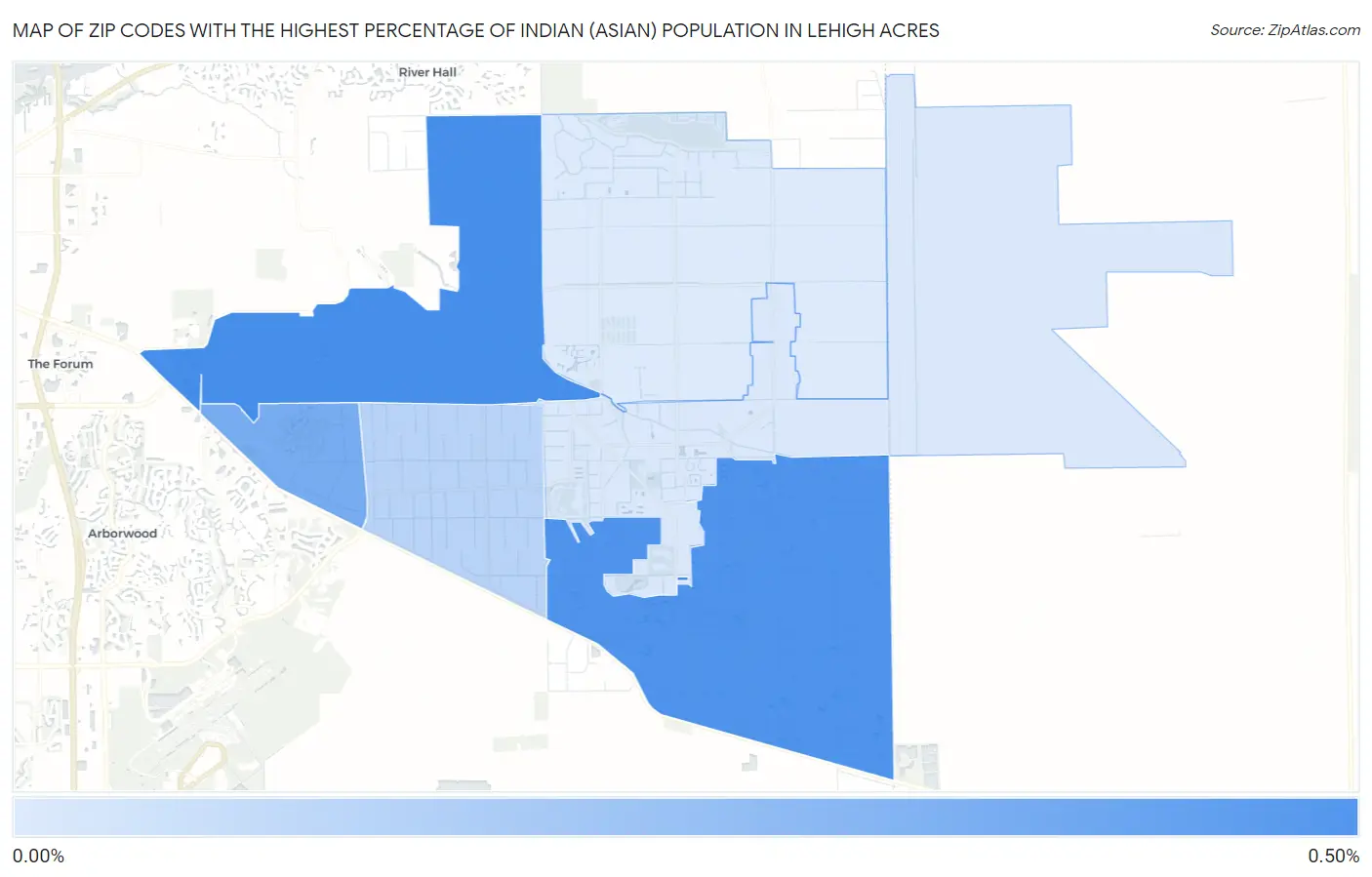Zip Codes with the Highest Percentage of Indian (Asian) Population in Lehigh Acres Map