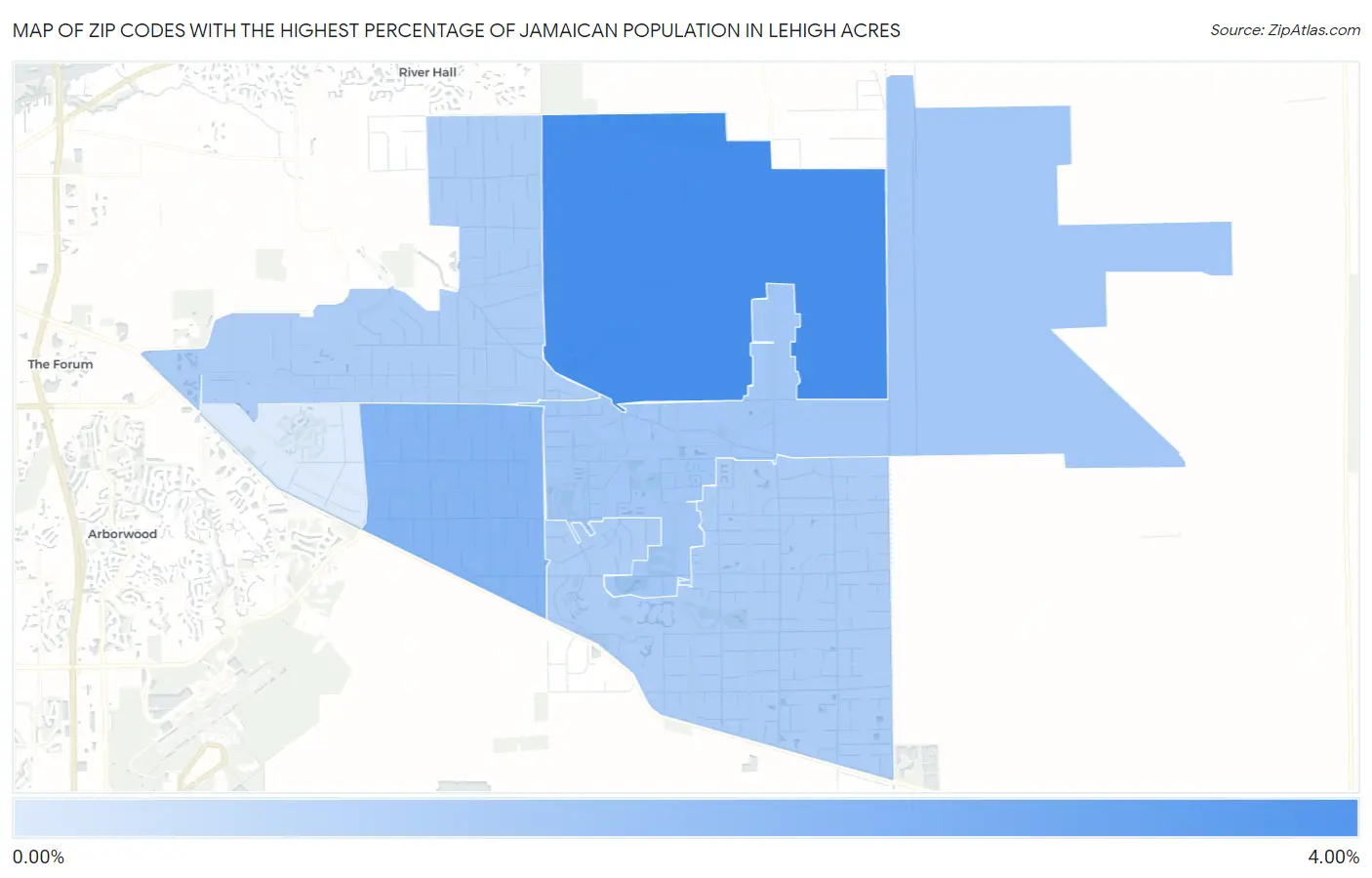 Zip Codes with the Highest Percentage of Jamaican Population in Lehigh Acres Map