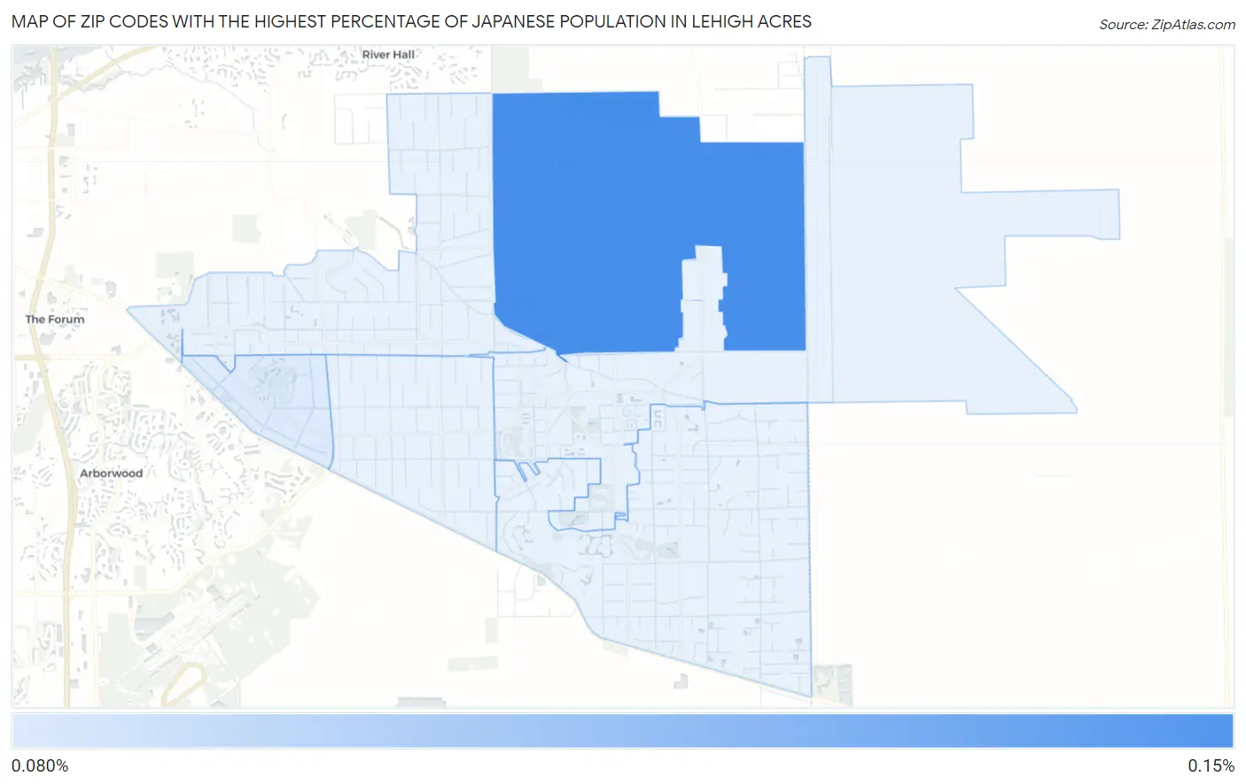 Zip Codes with the Highest Percentage of Japanese Population in Lehigh Acres Map