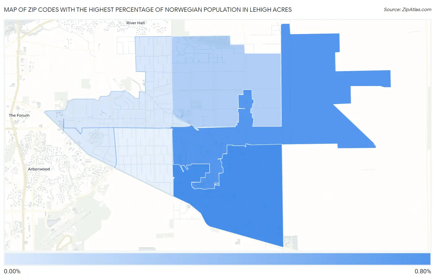 Zip Codes with the Highest Percentage of Norwegian Population in Lehigh Acres Map