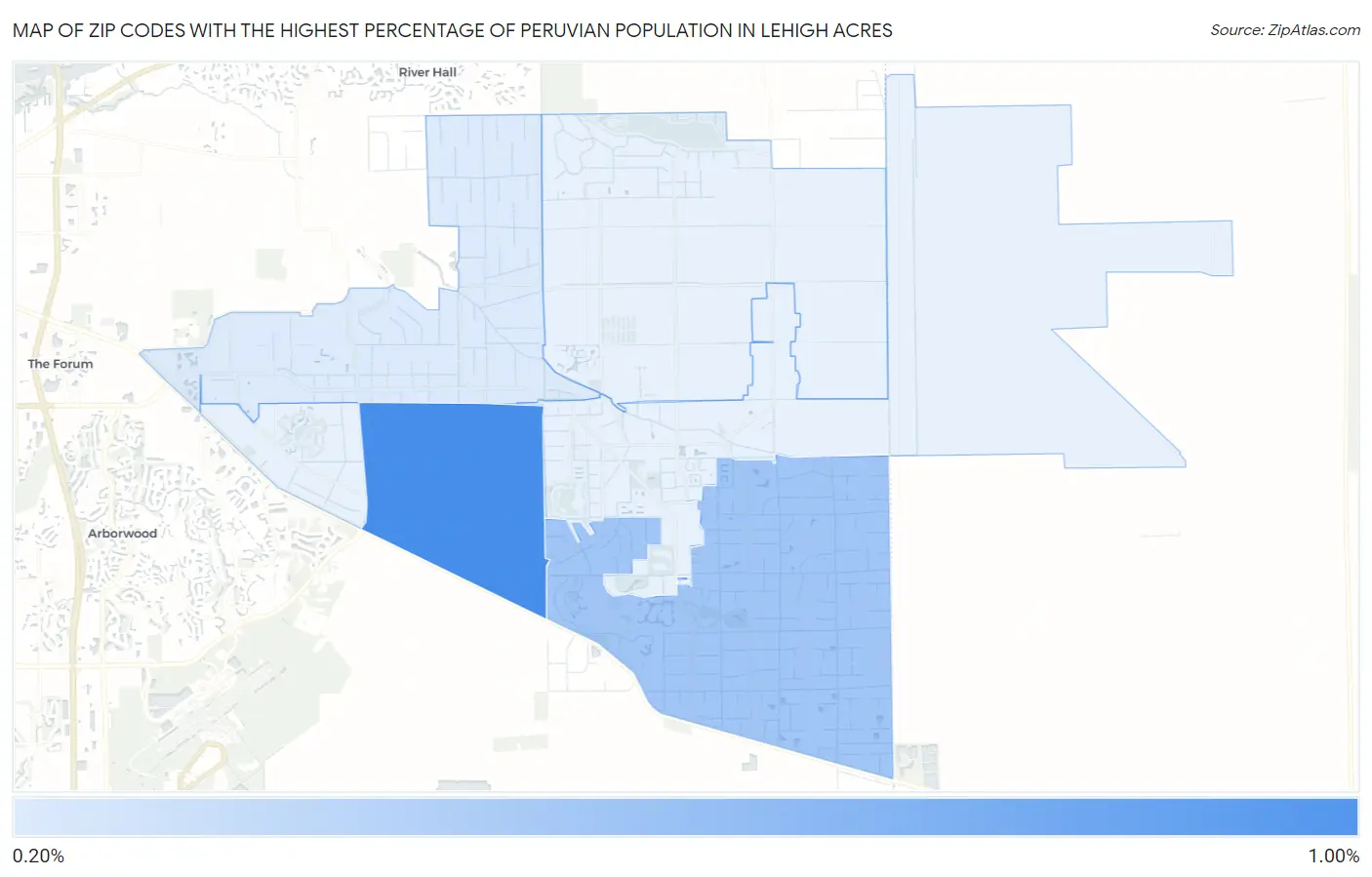 Zip Codes with the Highest Percentage of Peruvian Population in Lehigh Acres Map
