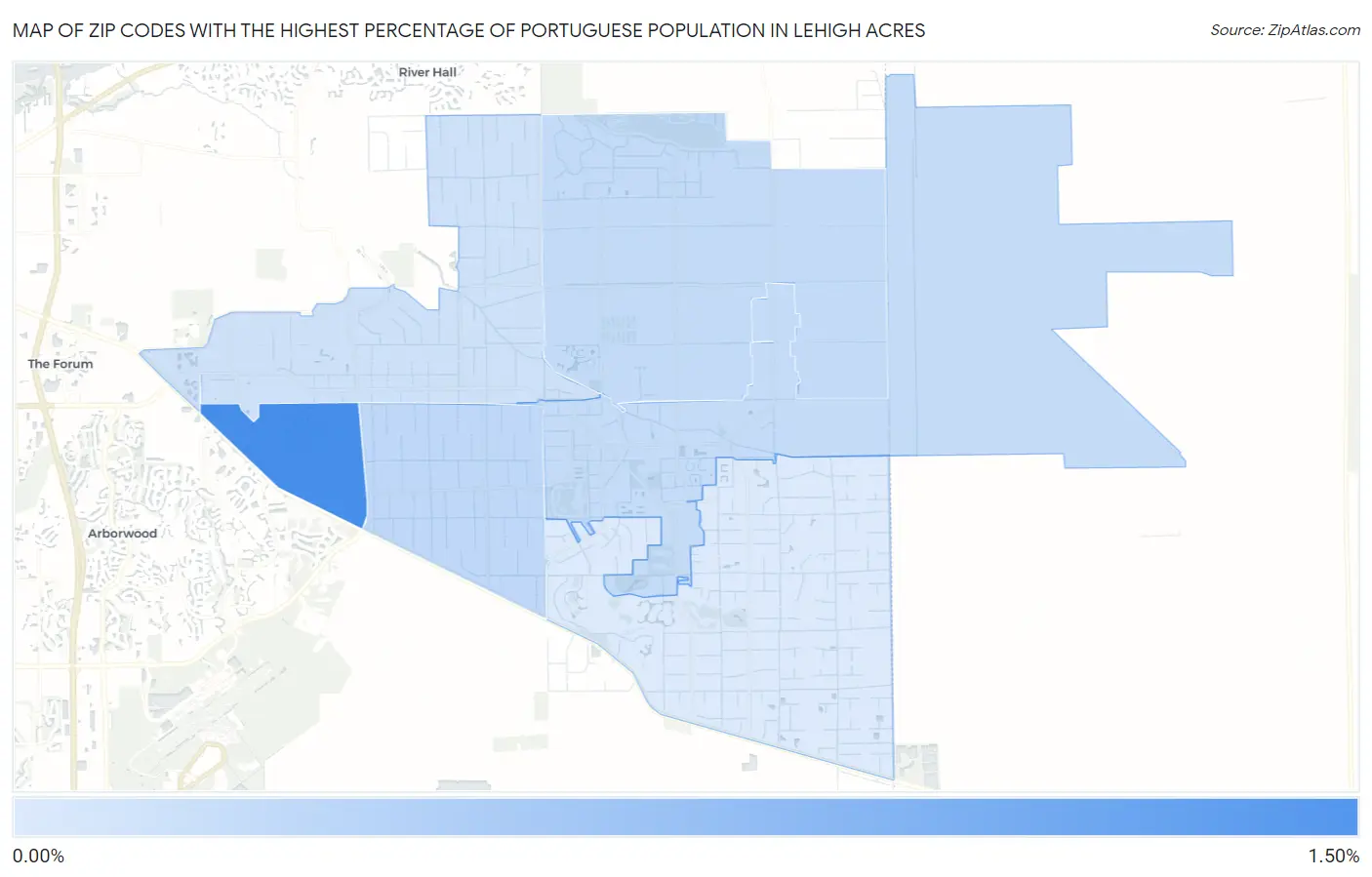 Zip Codes with the Highest Percentage of Portuguese Population in Lehigh Acres Map