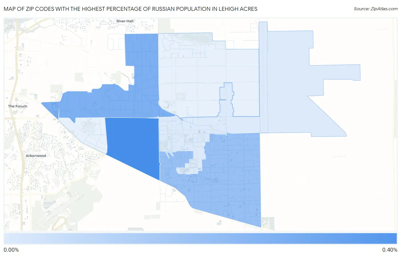 Zip Codes with the Highest Percentage of Russian Population in Lehigh Acres Map