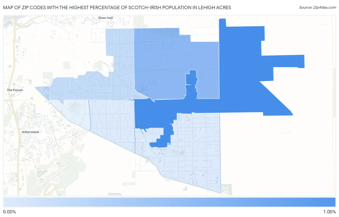 Zip Codes with the Highest Percentage of Scotch-Irish Population in Lehigh Acres Map