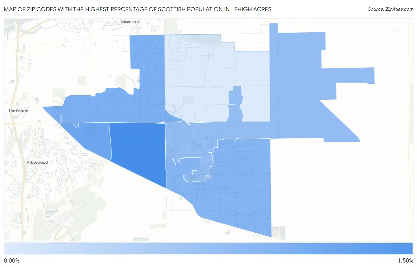 Zip Codes with the Highest Percentage of Scottish Population in Lehigh Acres Map