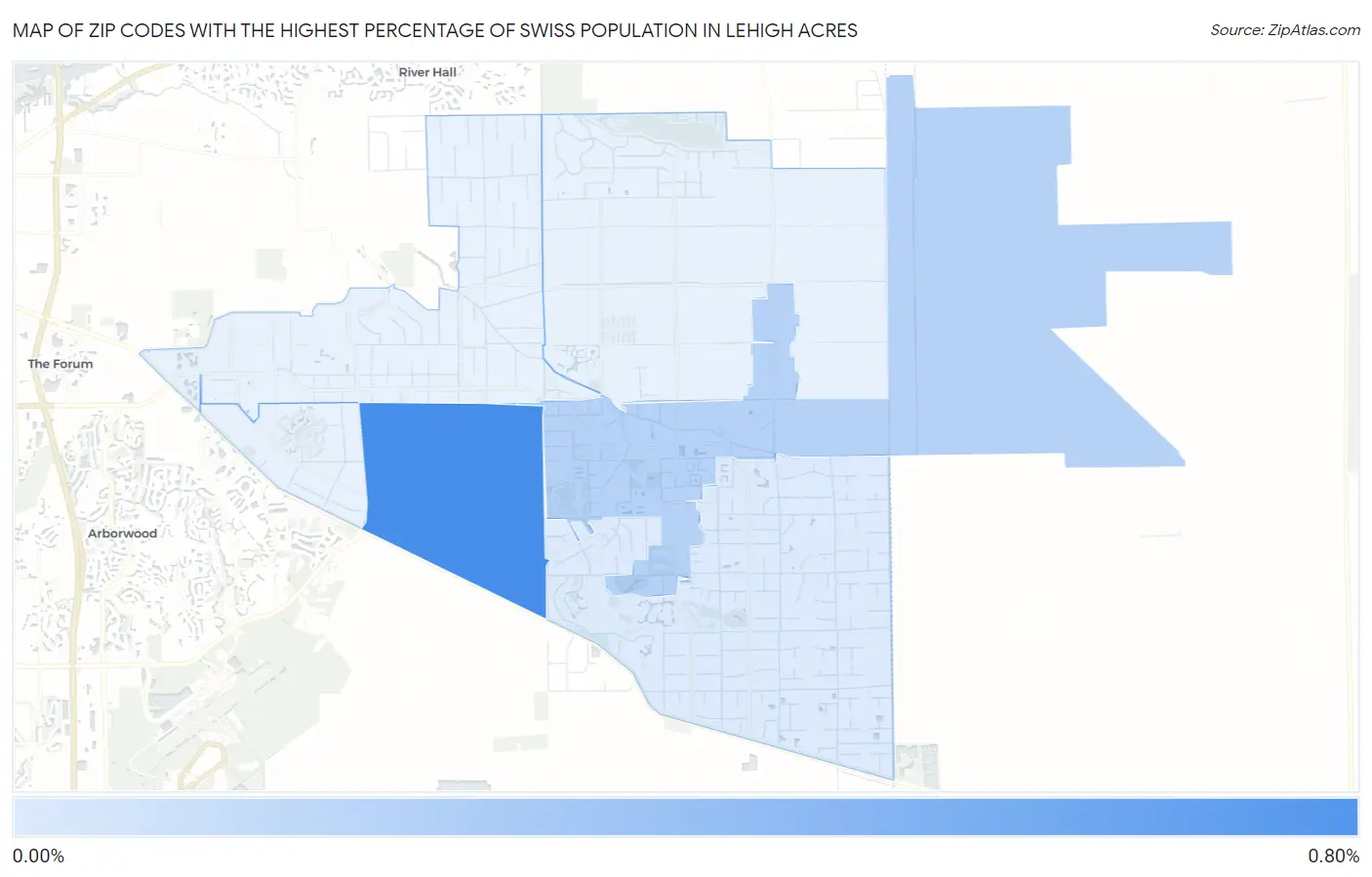 Zip Codes with the Highest Percentage of Swiss Population in Lehigh Acres Map
