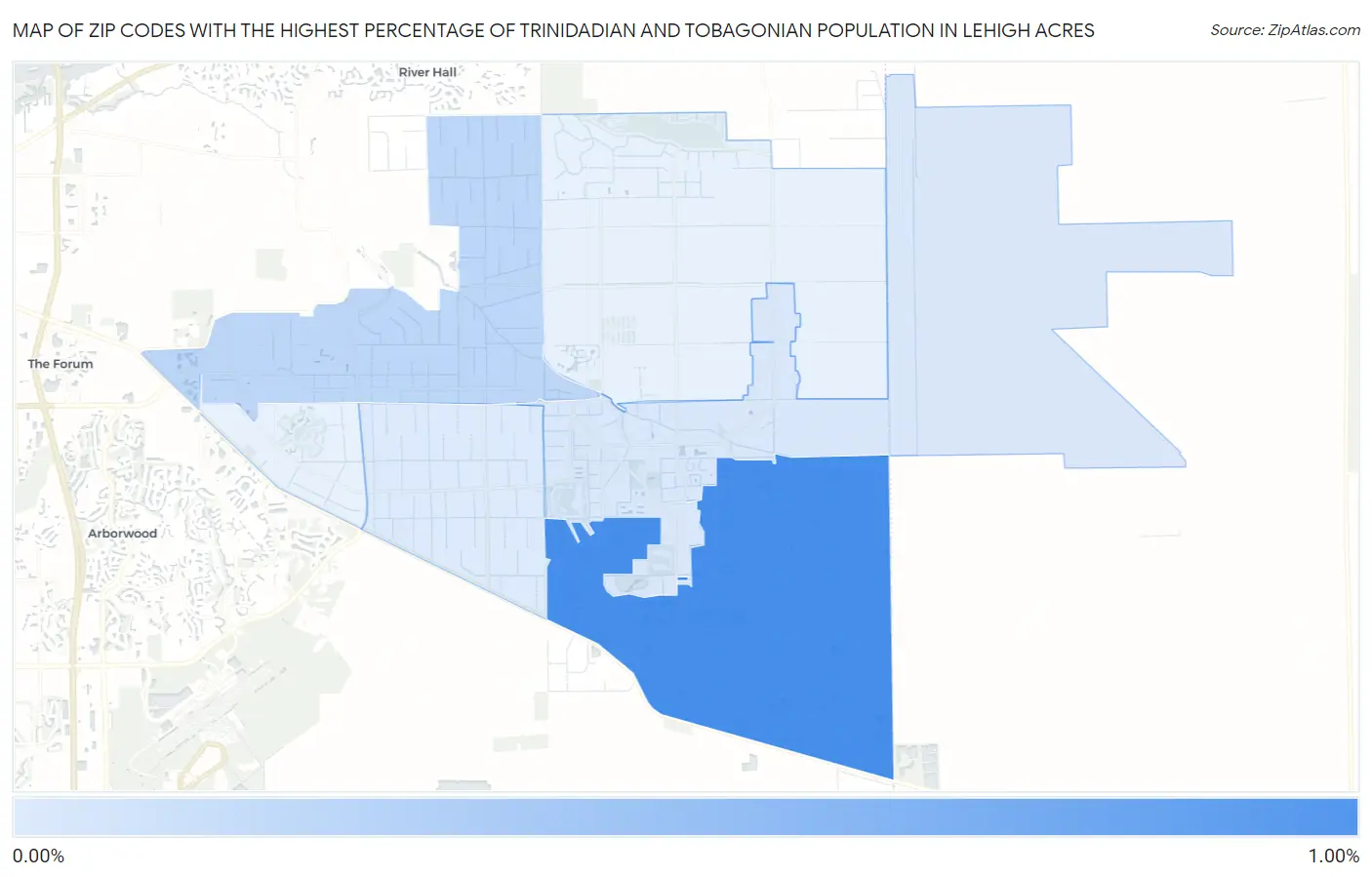 Zip Codes with the Highest Percentage of Trinidadian and Tobagonian Population in Lehigh Acres Map