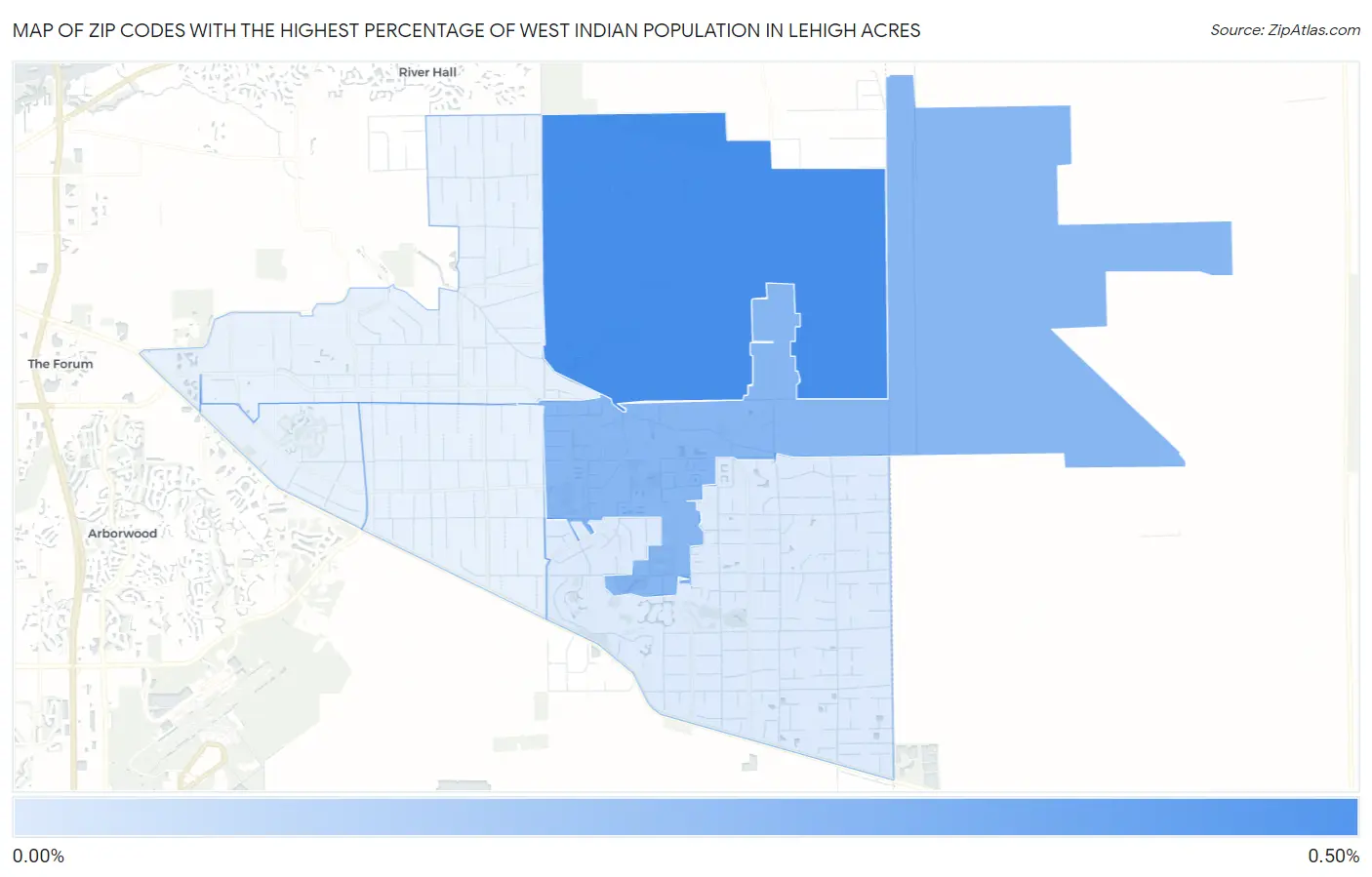 Zip Codes with the Highest Percentage of West Indian Population in Lehigh Acres Map