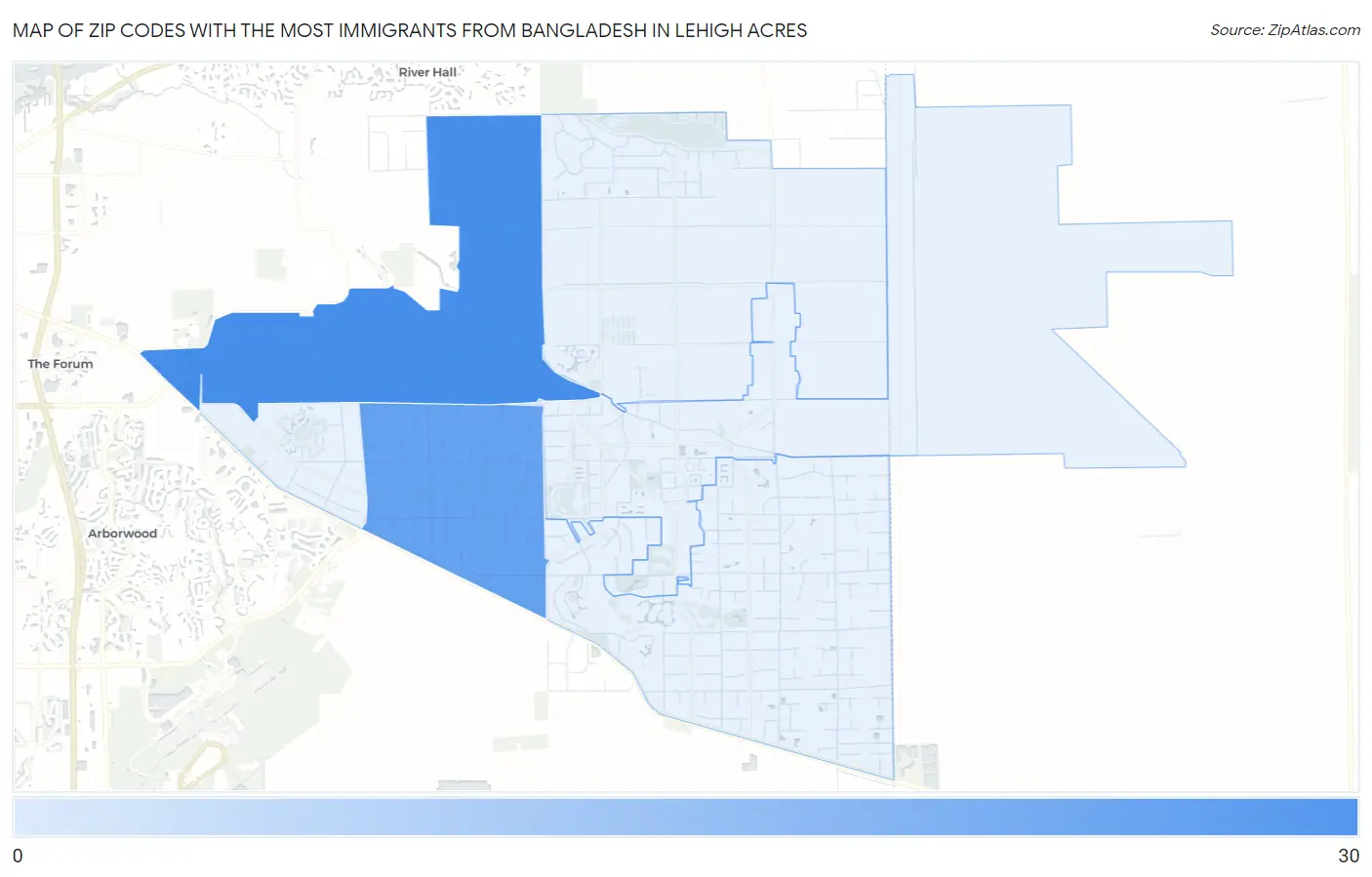 Zip Codes with the Most Immigrants from Bangladesh in Lehigh Acres Map