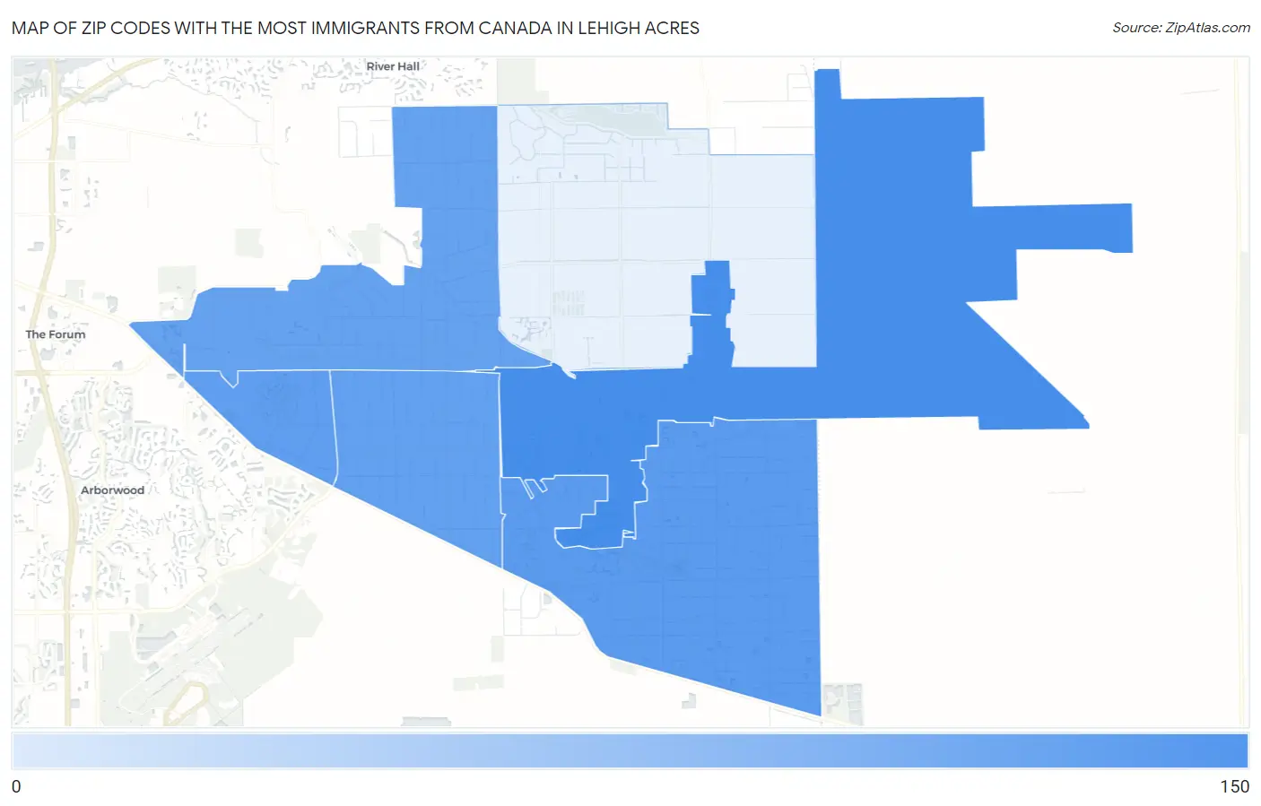 Zip Codes with the Most Immigrants from Canada in Lehigh Acres Map