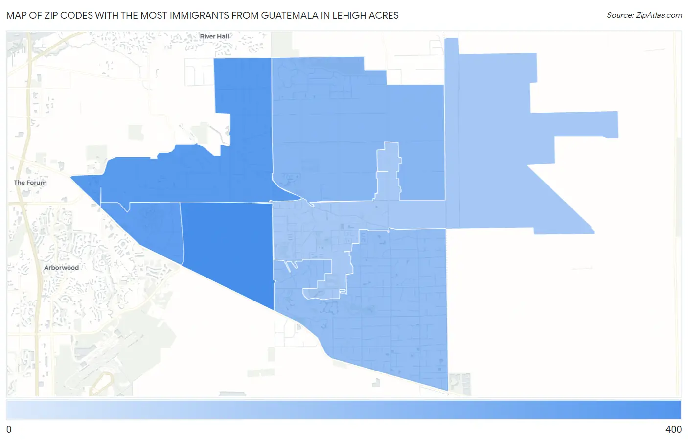 Zip Codes with the Most Immigrants from Guatemala in Lehigh Acres Map