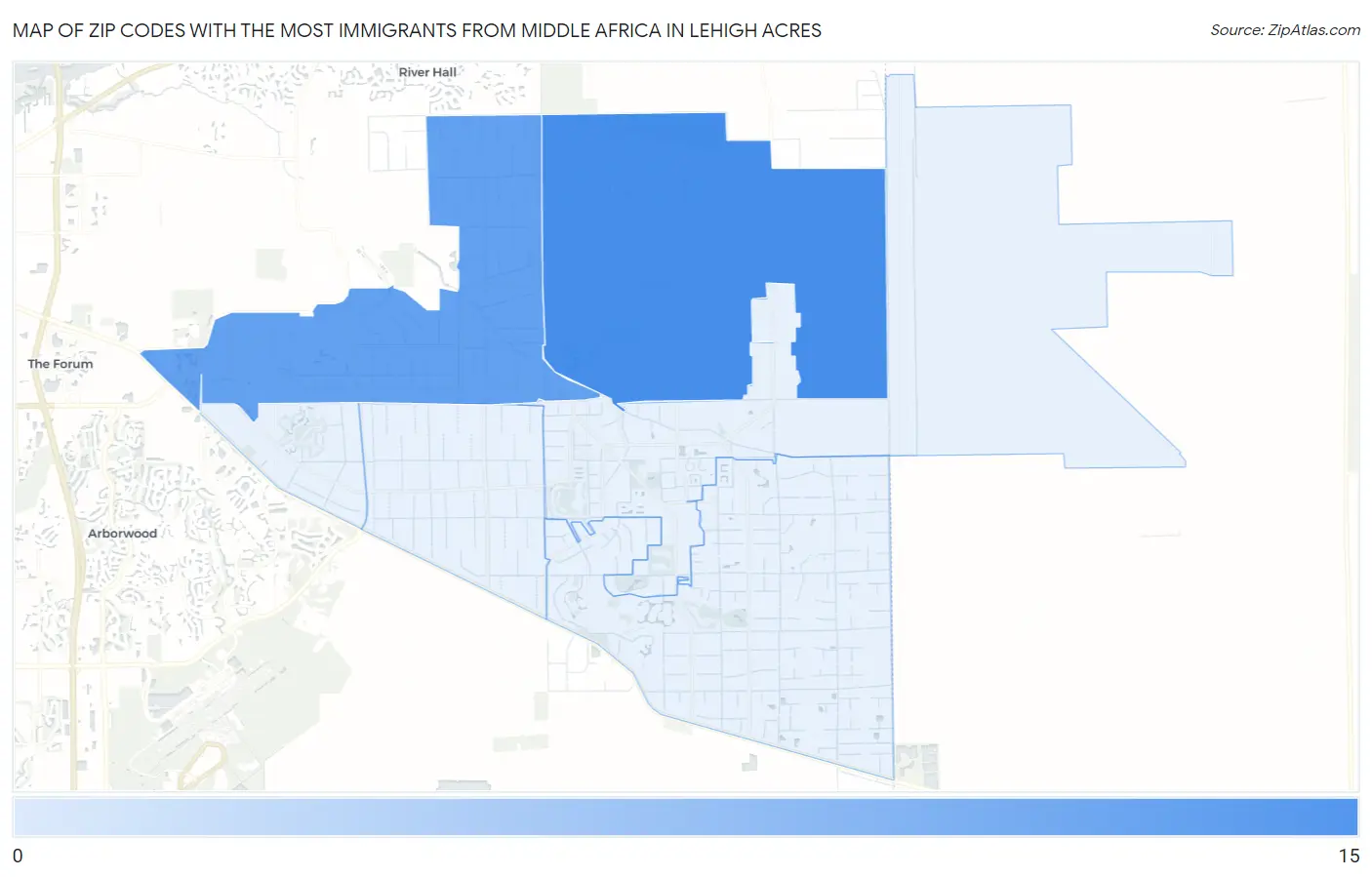 Zip Codes with the Most Immigrants from Middle Africa in Lehigh Acres Map