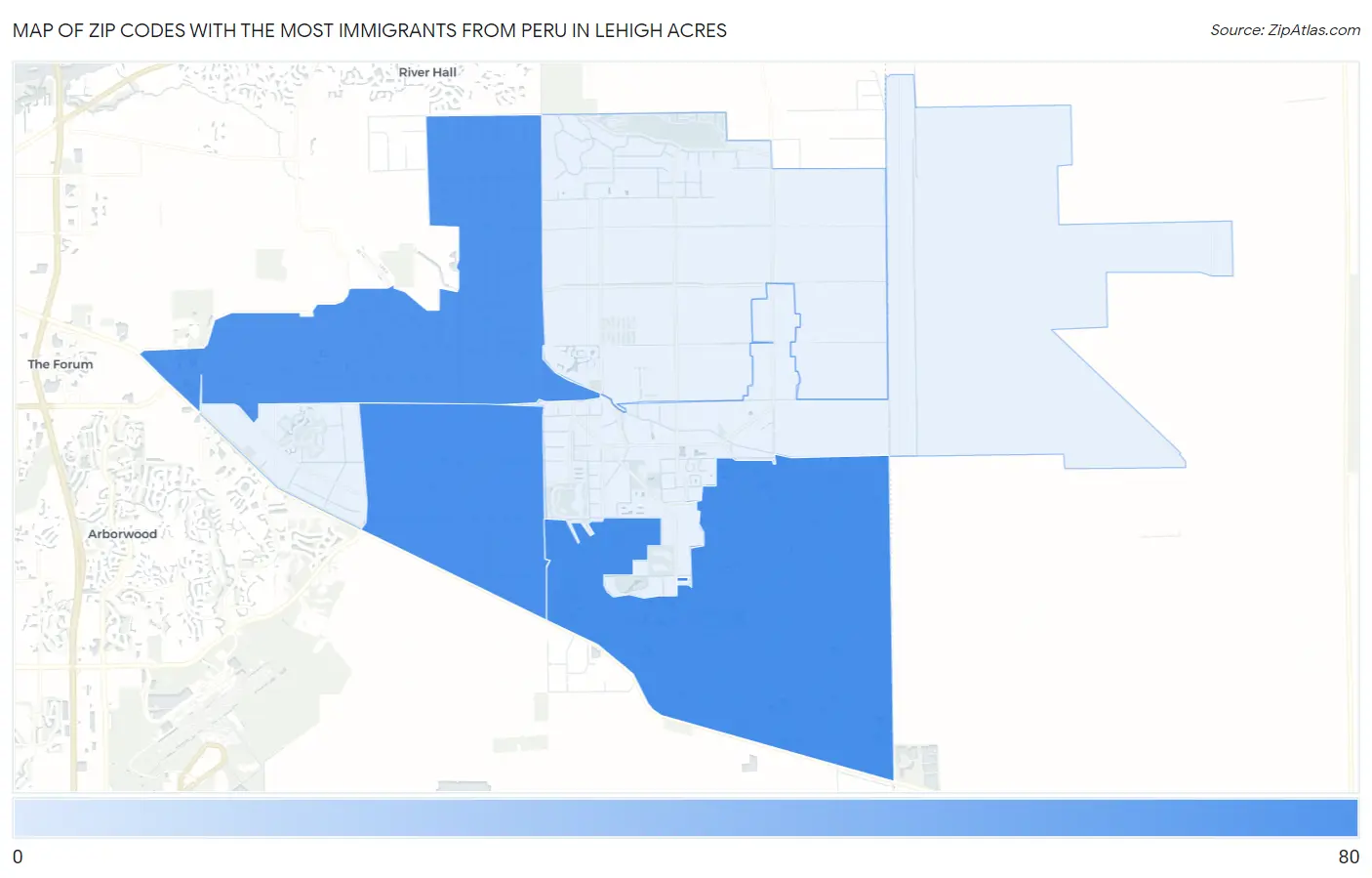 Zip Codes with the Most Immigrants from Peru in Lehigh Acres Map