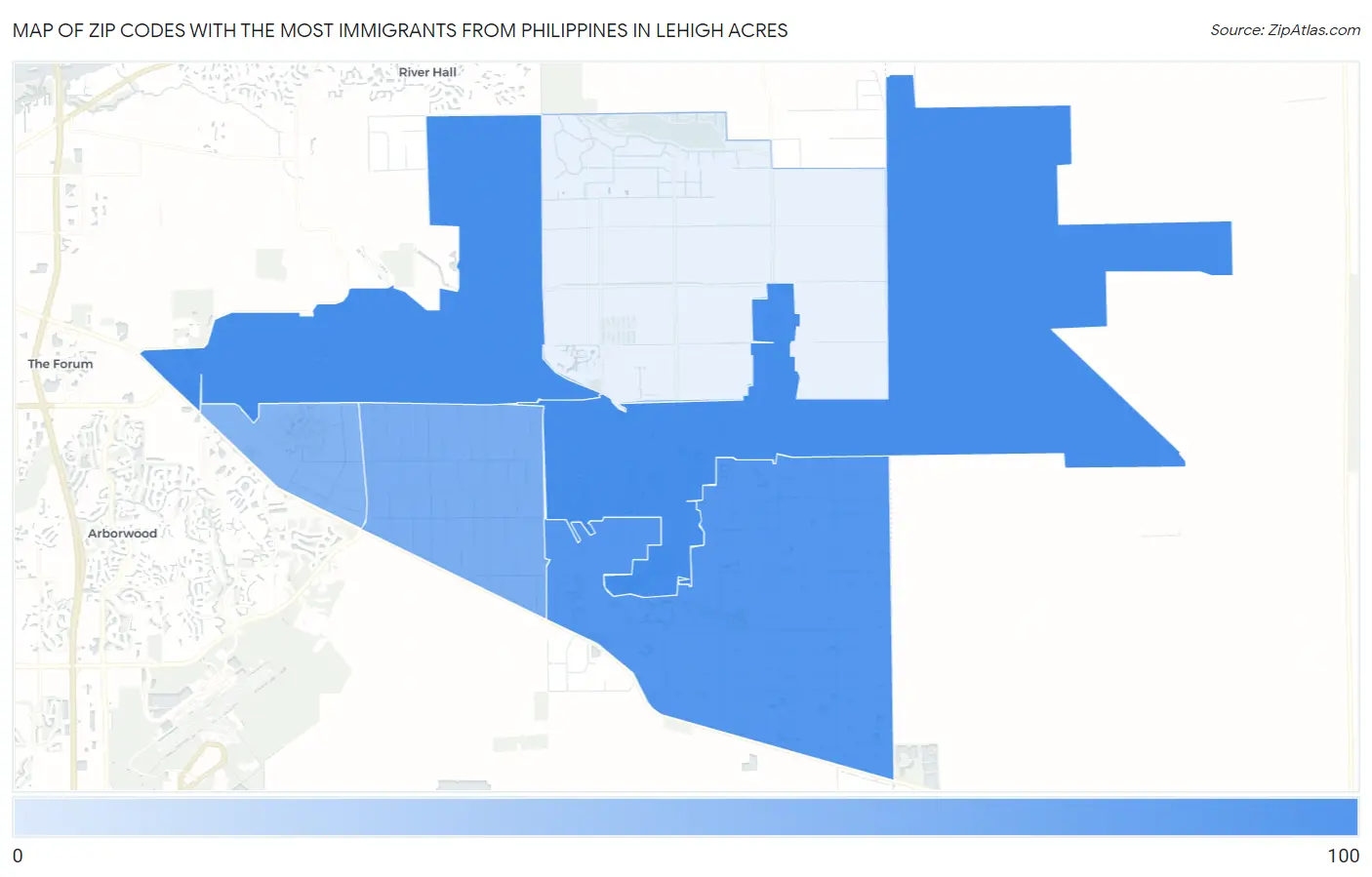 Zip Codes with the Most Immigrants from Philippines in Lehigh Acres Map
