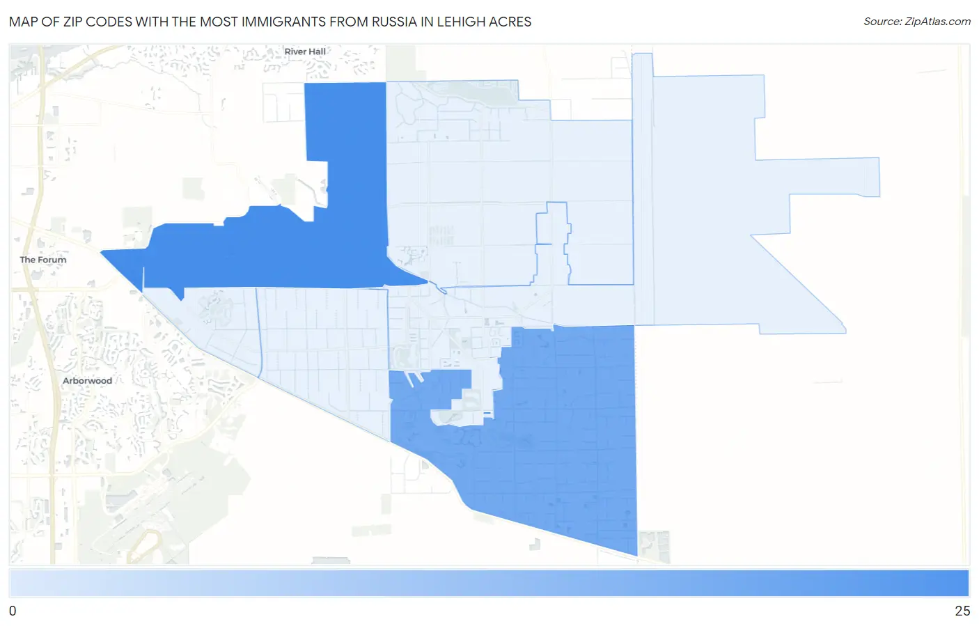 Zip Codes with the Most Immigrants from Russia in Lehigh Acres Map